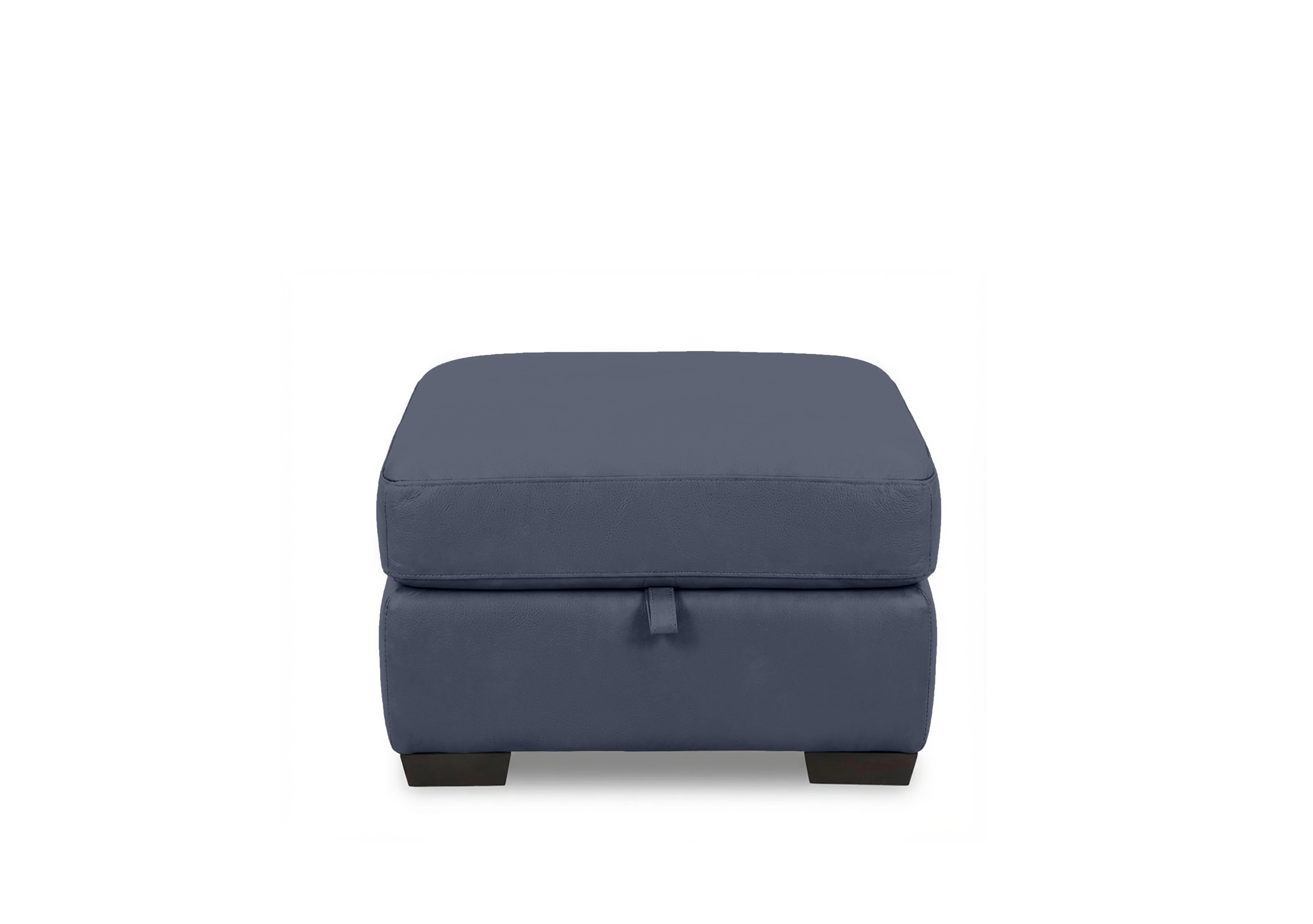 Saffron Leather Storage Footstool in Bv-313e Ocean Blue on Furniture Village