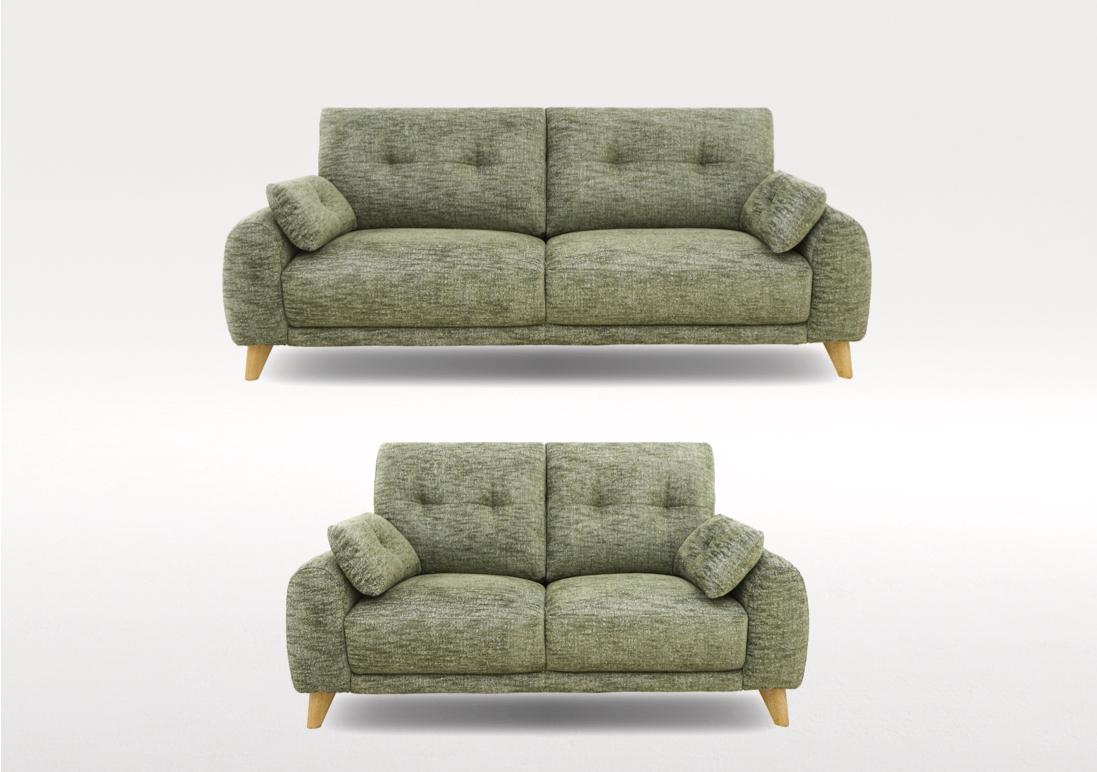Malmo Fabric 3 Seater Sofa and Fabric 2 Seater Sofa Set in Fab-Mga-R11 Olive Green on Furniture Village