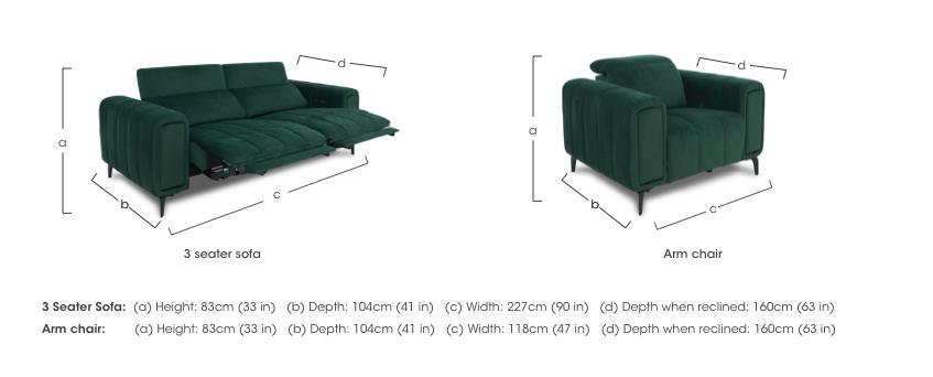Elphaba Fabric 3 Seater Sofa and Two Armchairs Set with Power Recliners and Storage Arms in  on Furniture Village