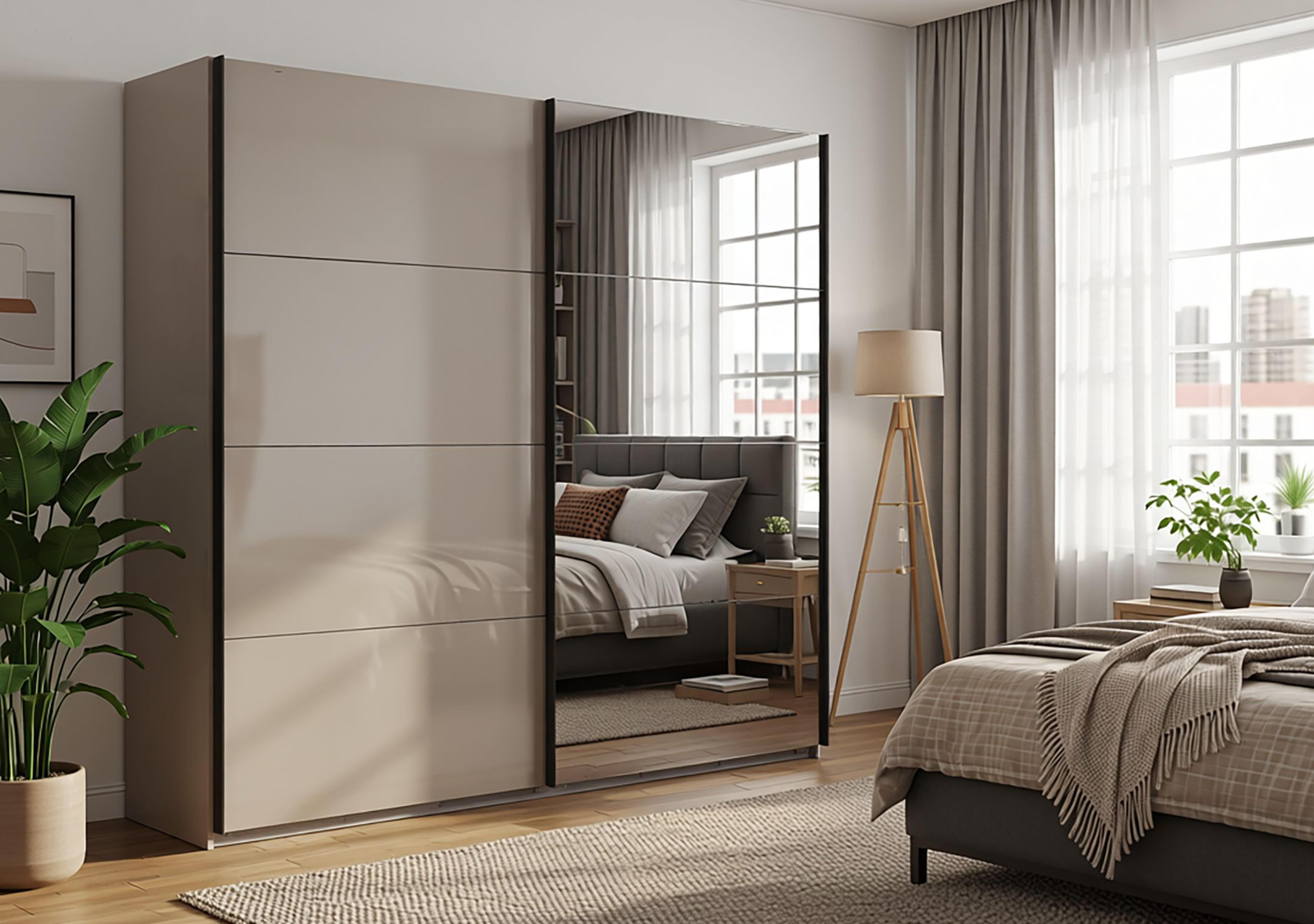 Antoni 180cm 2 Door Decor Sliding Wardrobe with 1 Glass Door and 1 Mirror Door in  on Furniture Village