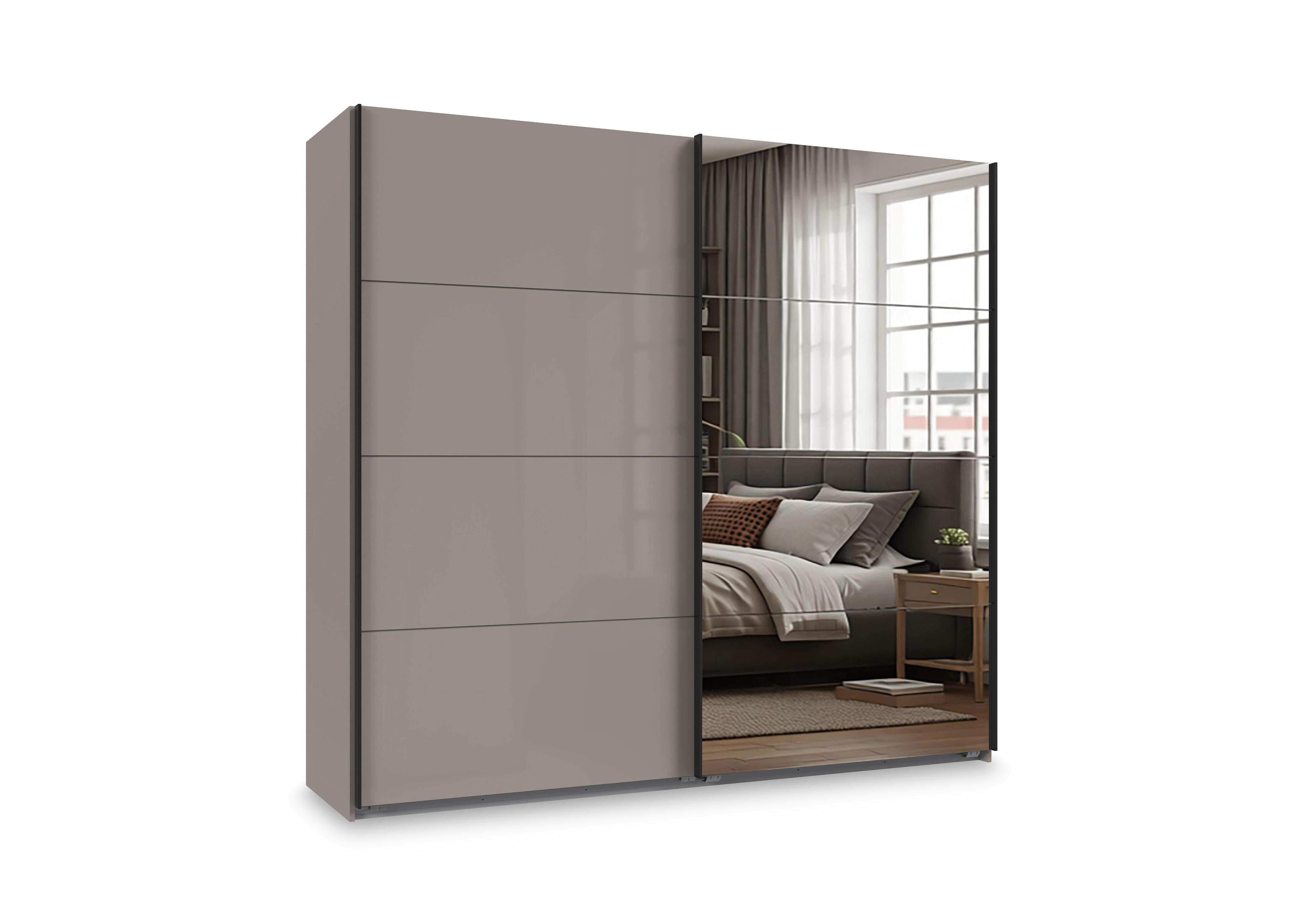 Antoni 180cm 2 Door Decor Sliding Wardrobe with 1 Glass Door and 1 Mirror Door in Sahara on Furniture Village