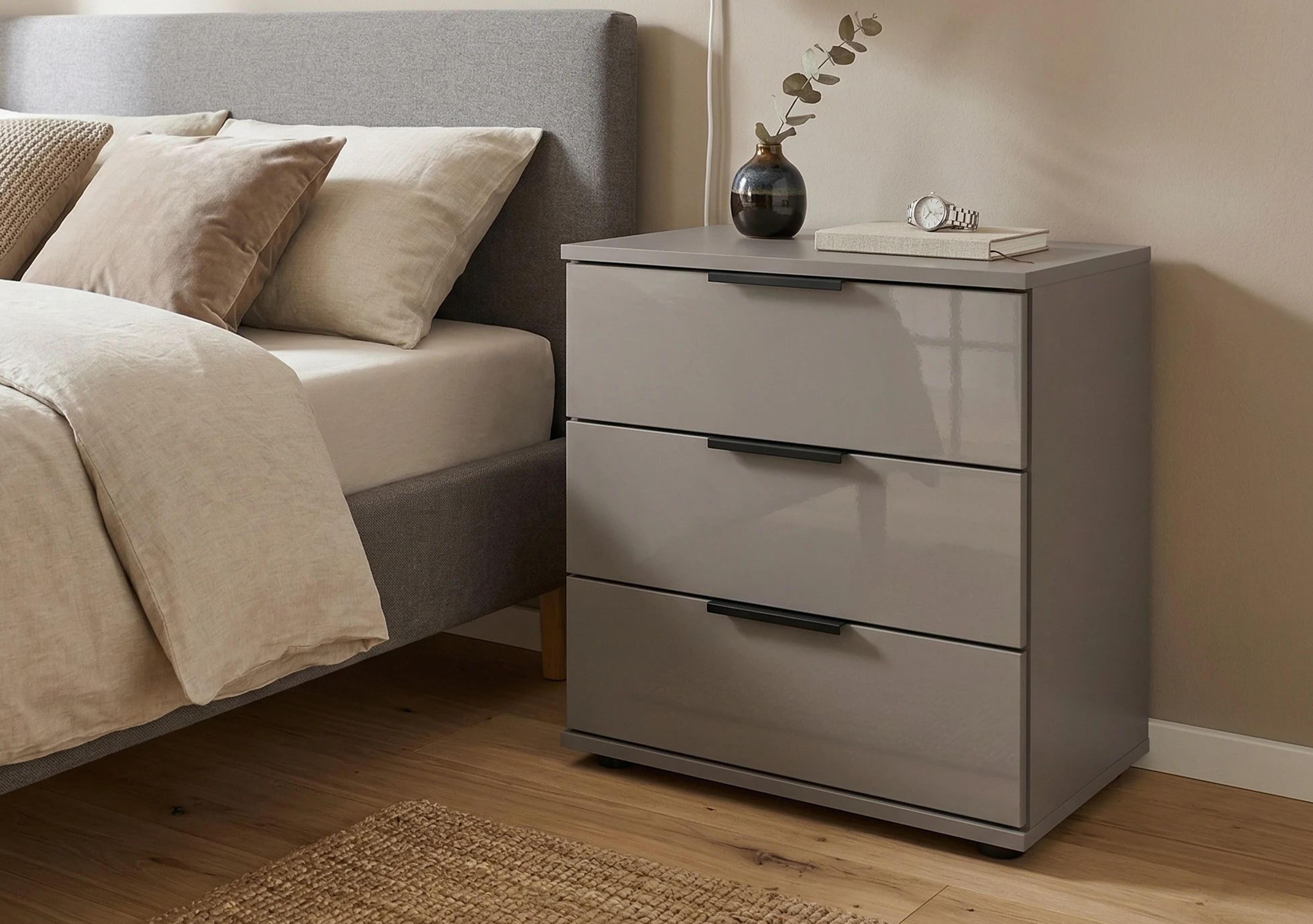 Antoni 3 Drawer Decor Bedside Cabinet with Glass Drawers in  on Furniture Village
