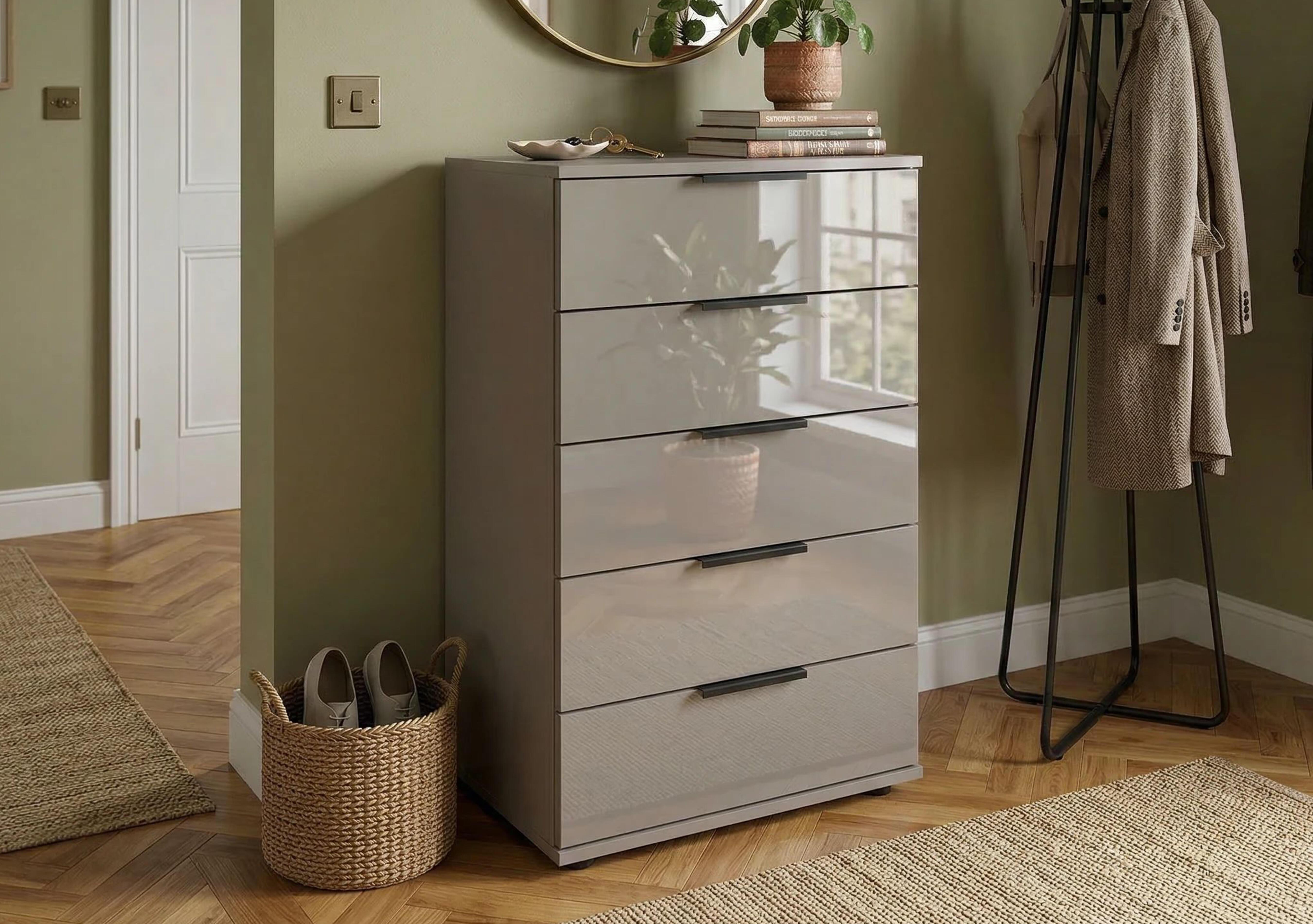 Antoni 5 Drawer Decor Chest with Glass Drawers in  on Furniture Village