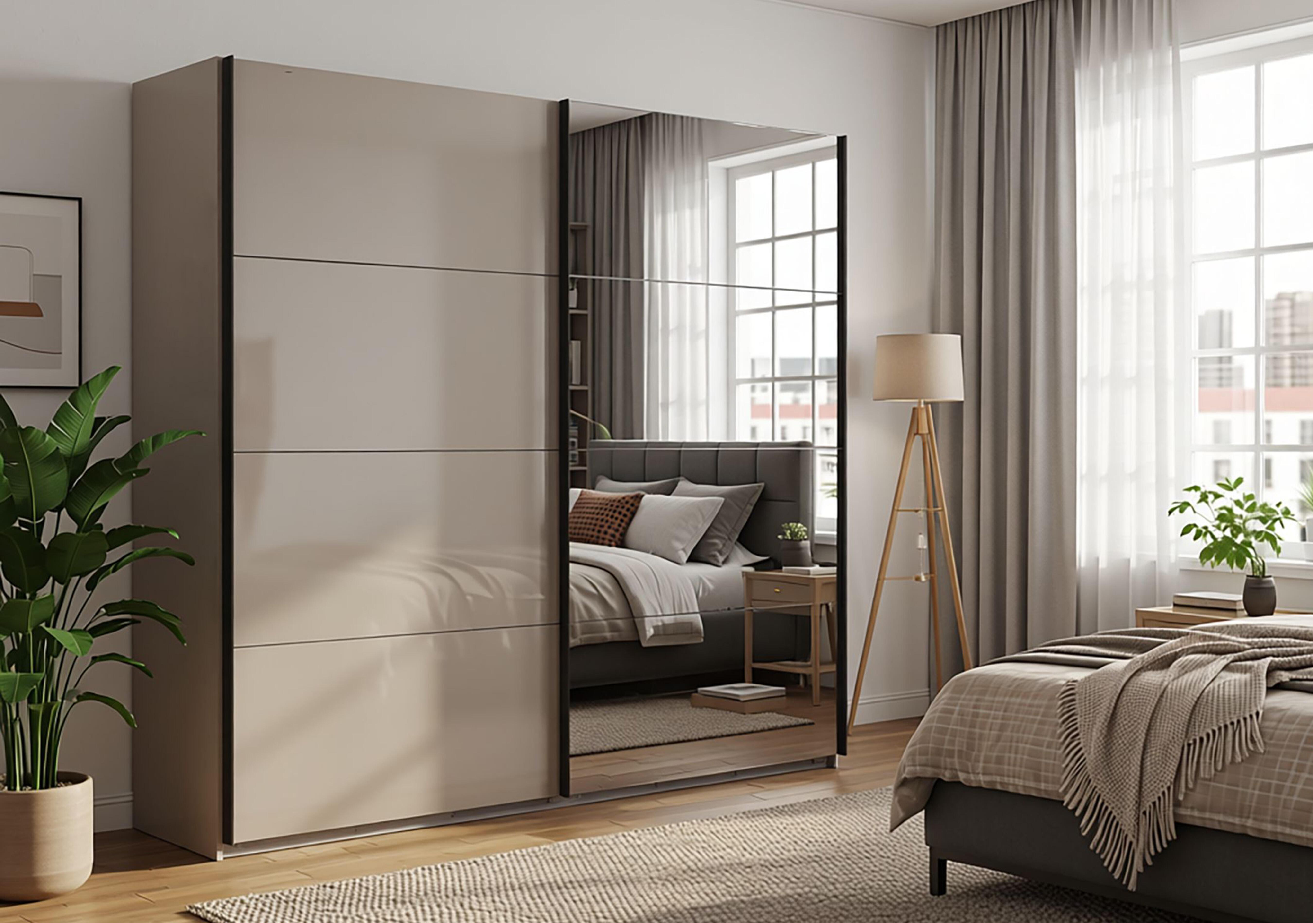 Antoni 225cm 2 Door Decor Sliding Wardrobe with 1 Glass Door and 1 Mirror Door in  on Furniture Village