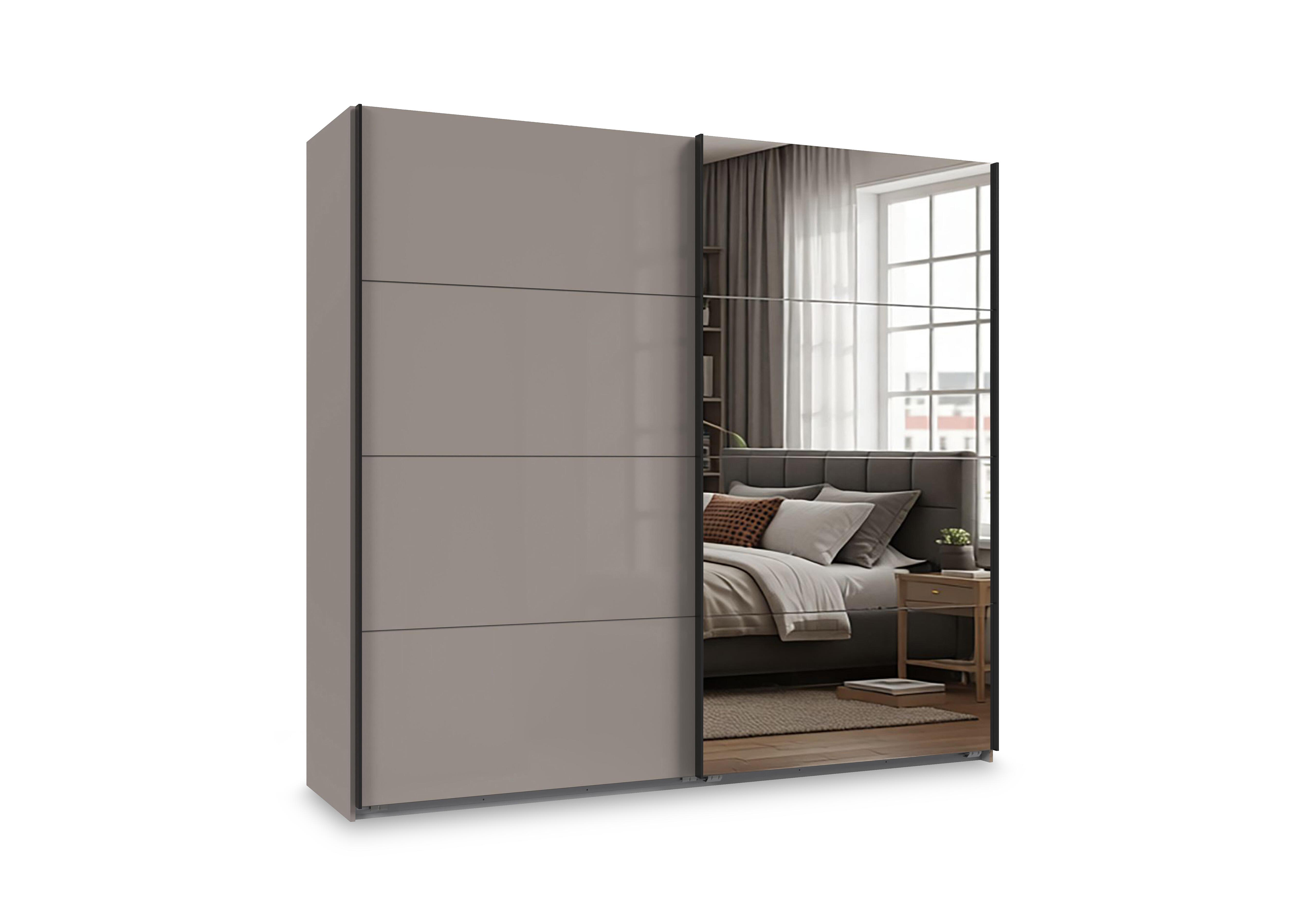 Antoni 225cm 2 Door Decor Sliding Wardrobe with 1 Glass Door and 1 Mirror Door in Sahara on Furniture Village
