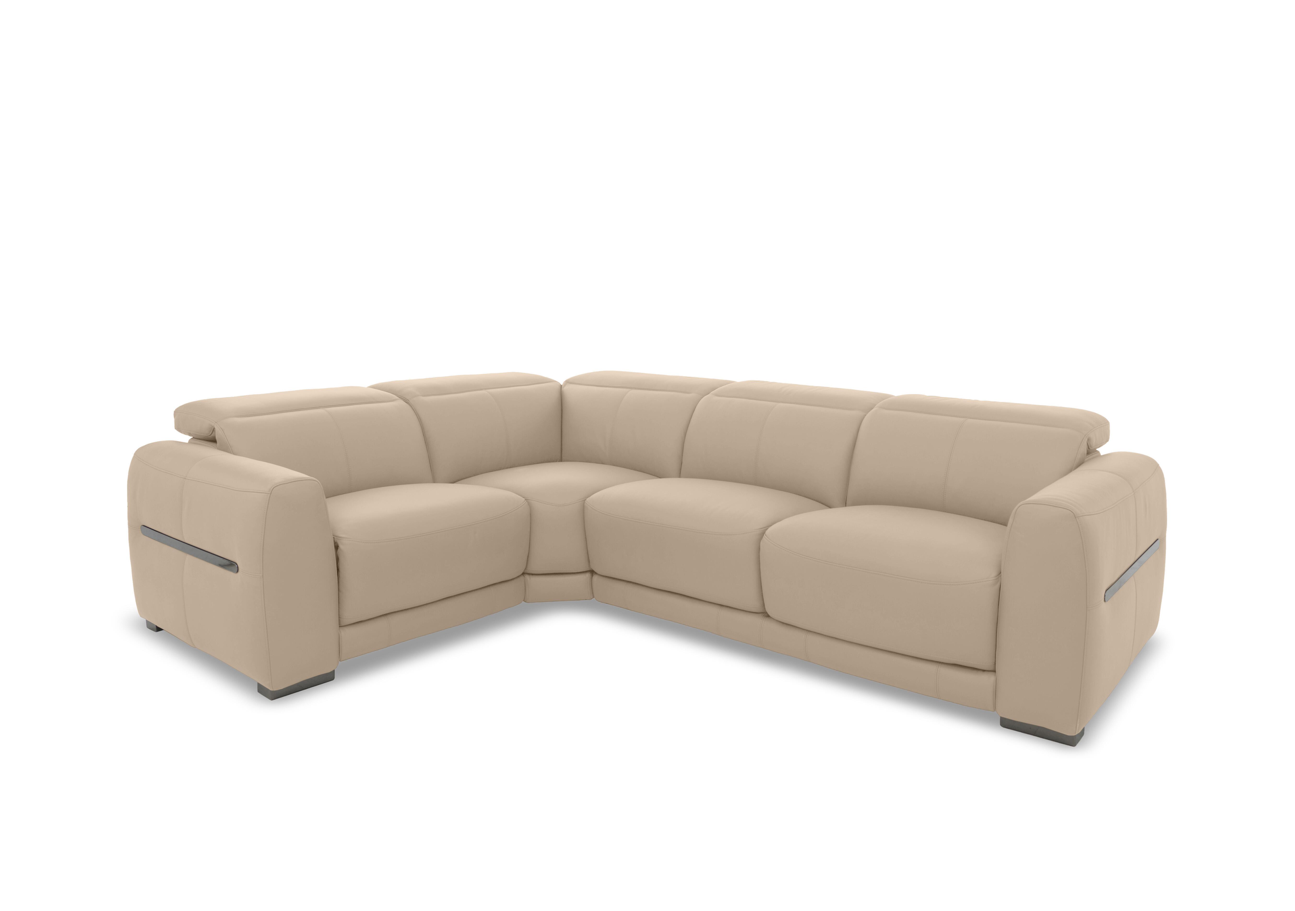 Edison Small Leather Corner Sofa in Nw-039c Pebble Gm on Furniture Village