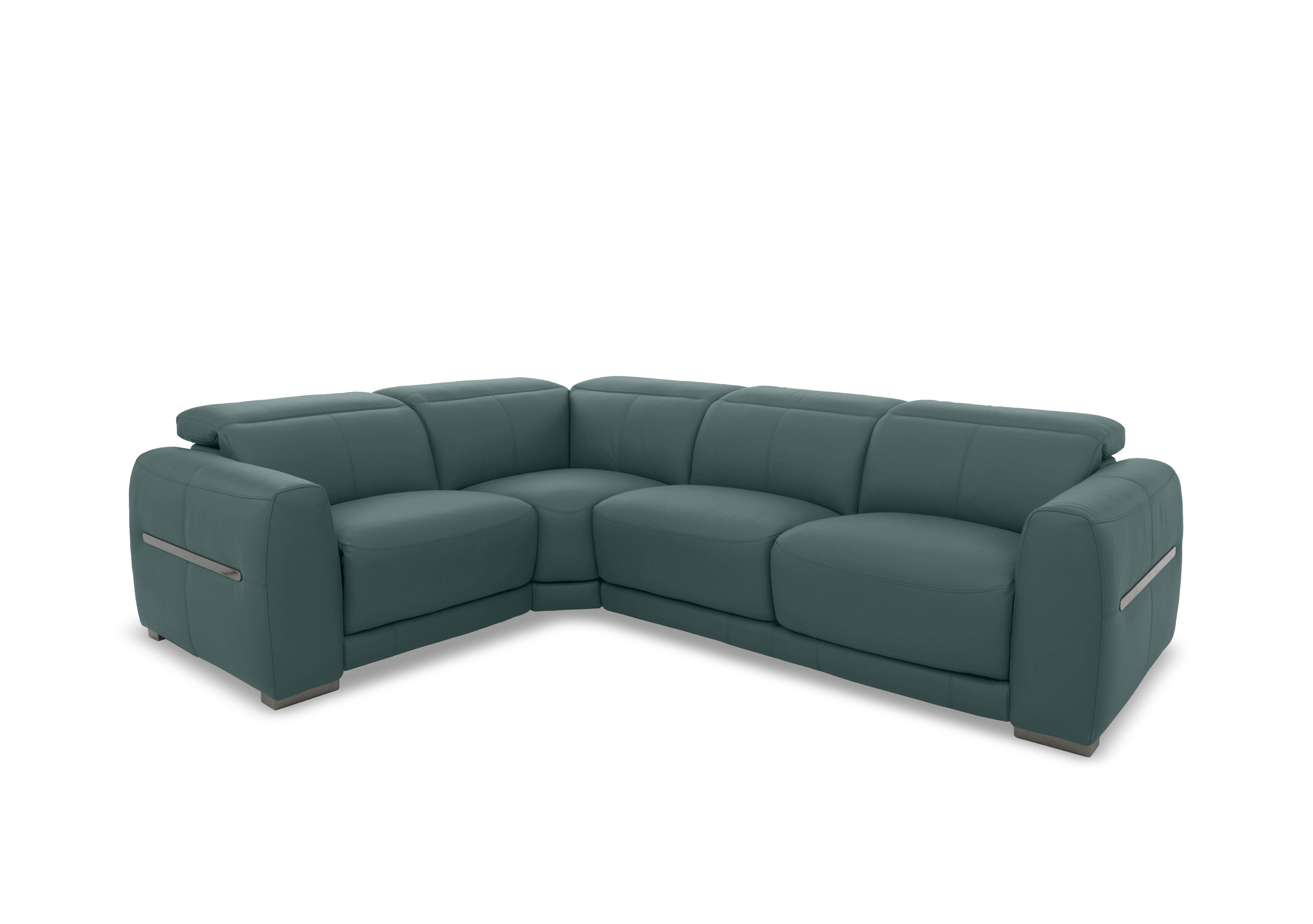 Edison Small Leather Corner Sofa in Nw-301e Lake Green Gm on Furniture Village