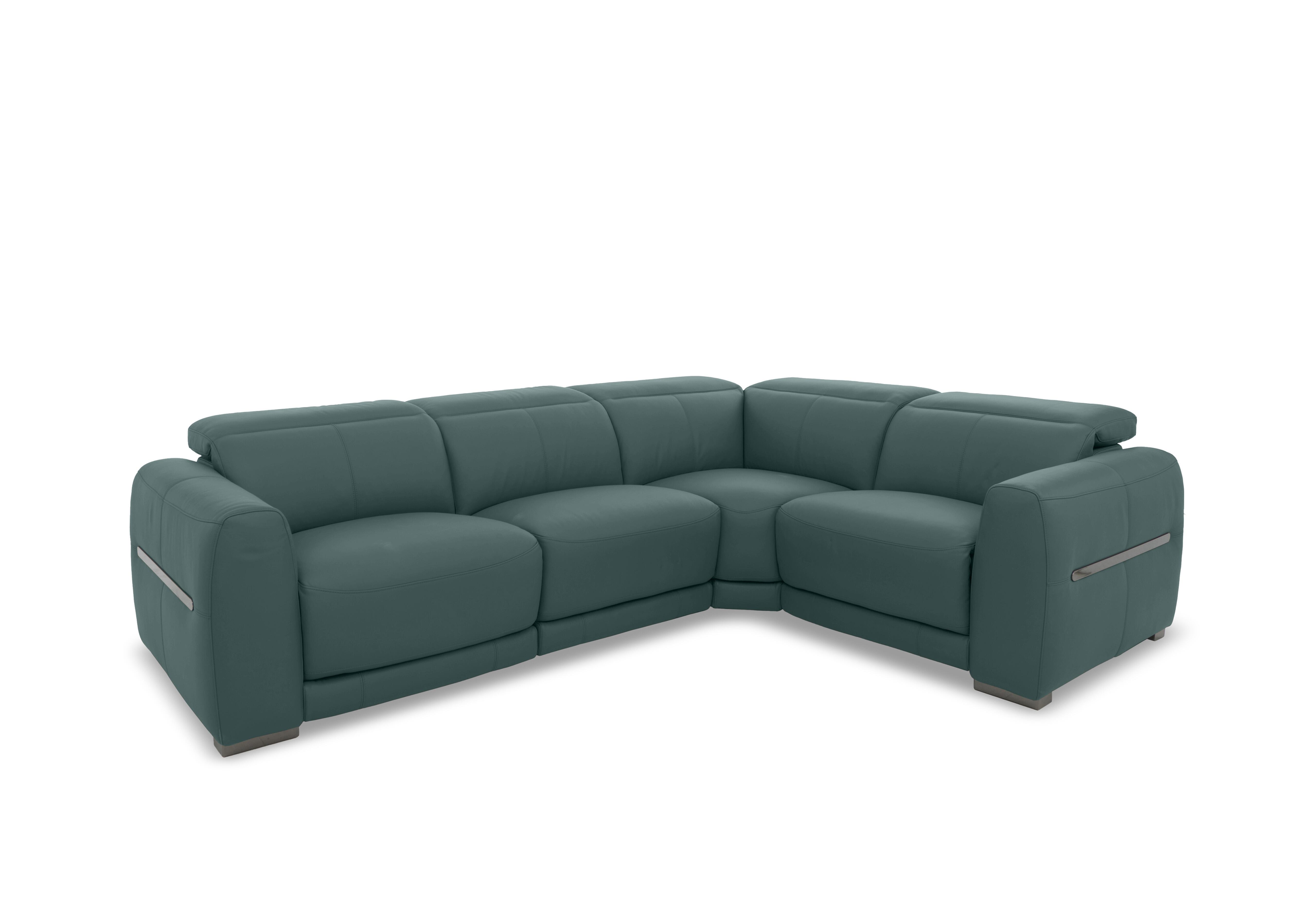Edison Small Leather Corner Sofa in Nw-301e Lake Green Gm on Furniture Village