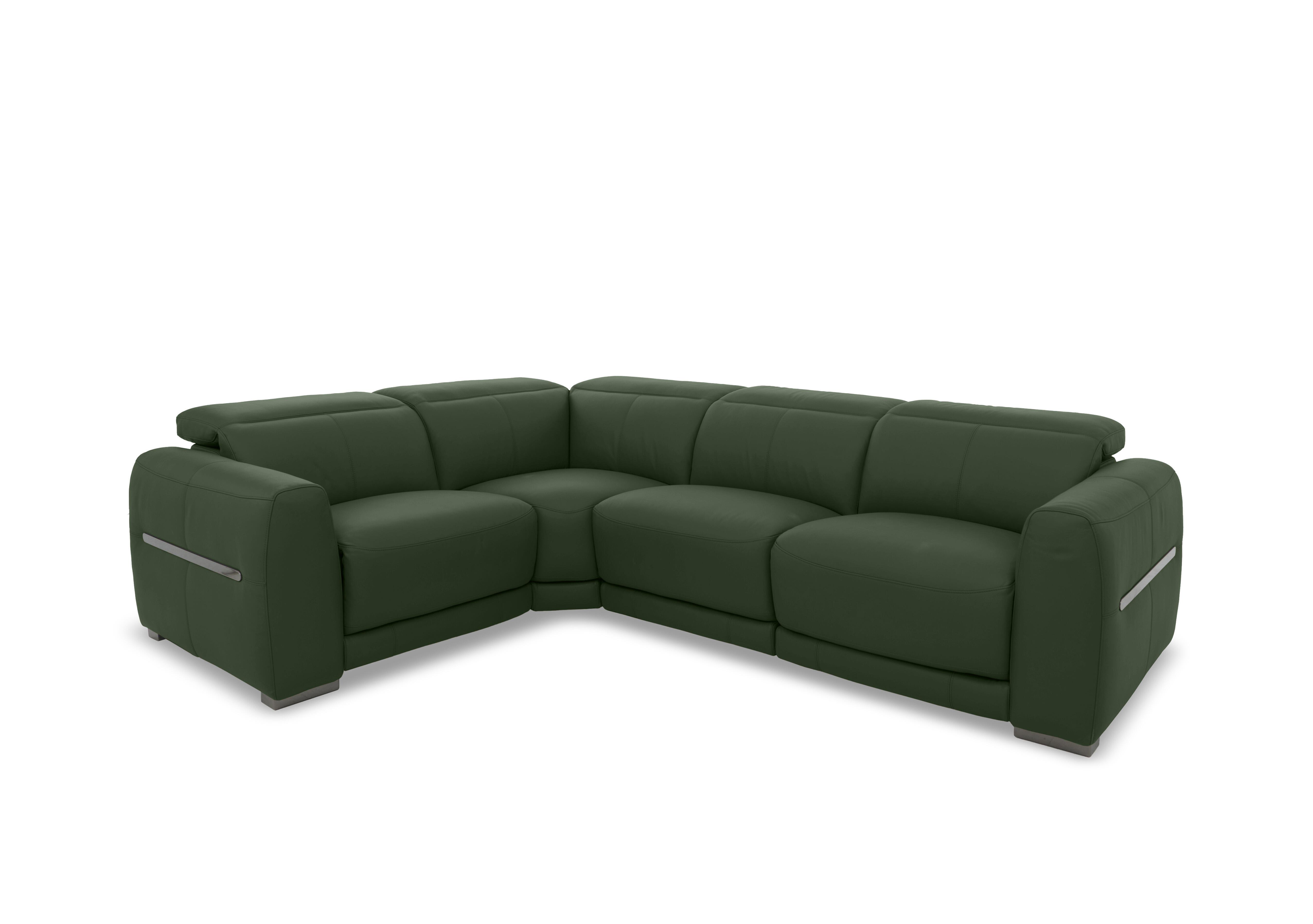 Edison Small Leather Corner Sofa in Nw-371e Chive Green Gm on Furniture Village