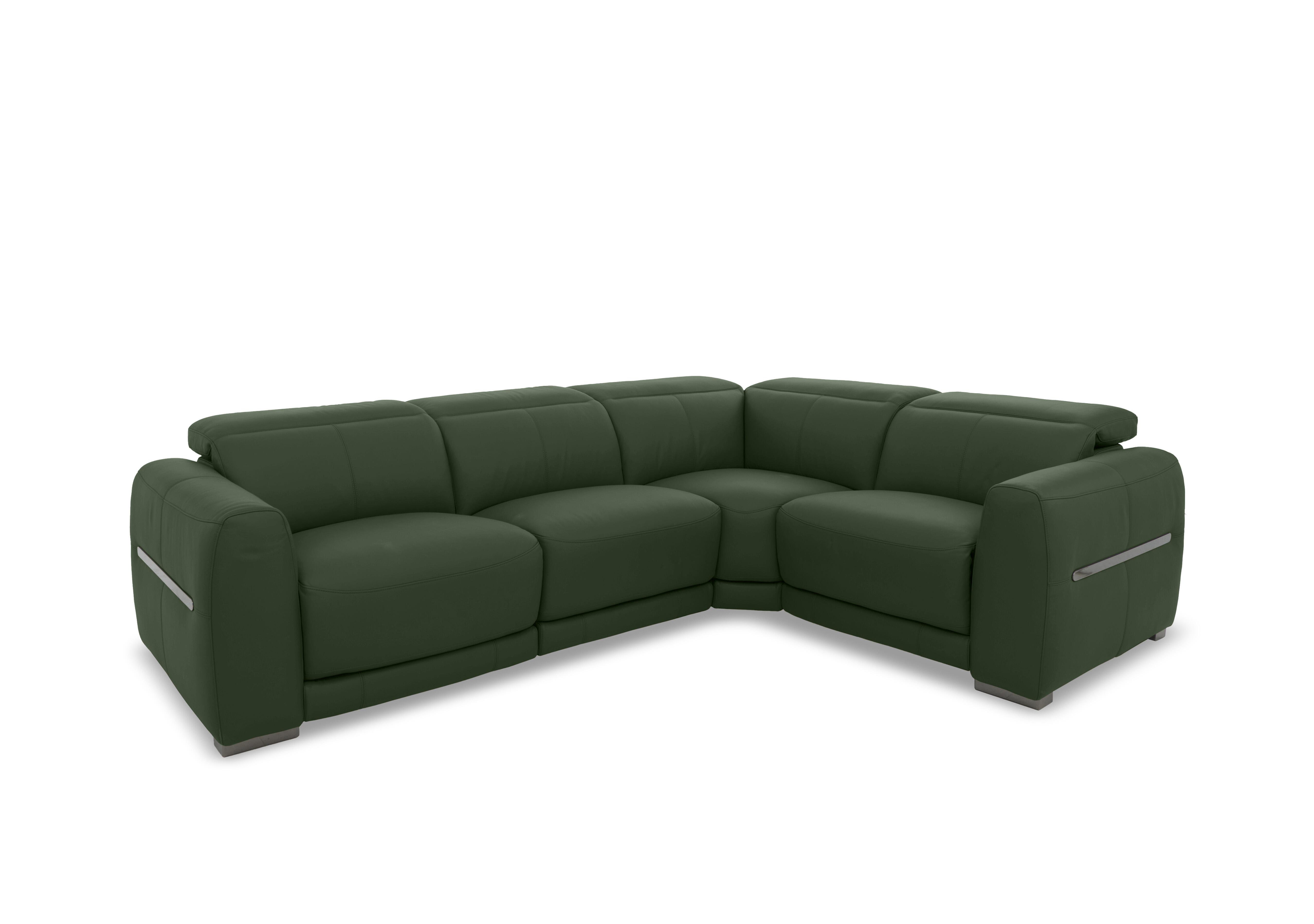 Edison Small Leather Corner Sofa in Nw-371e Chive Green Gm on Furniture Village
