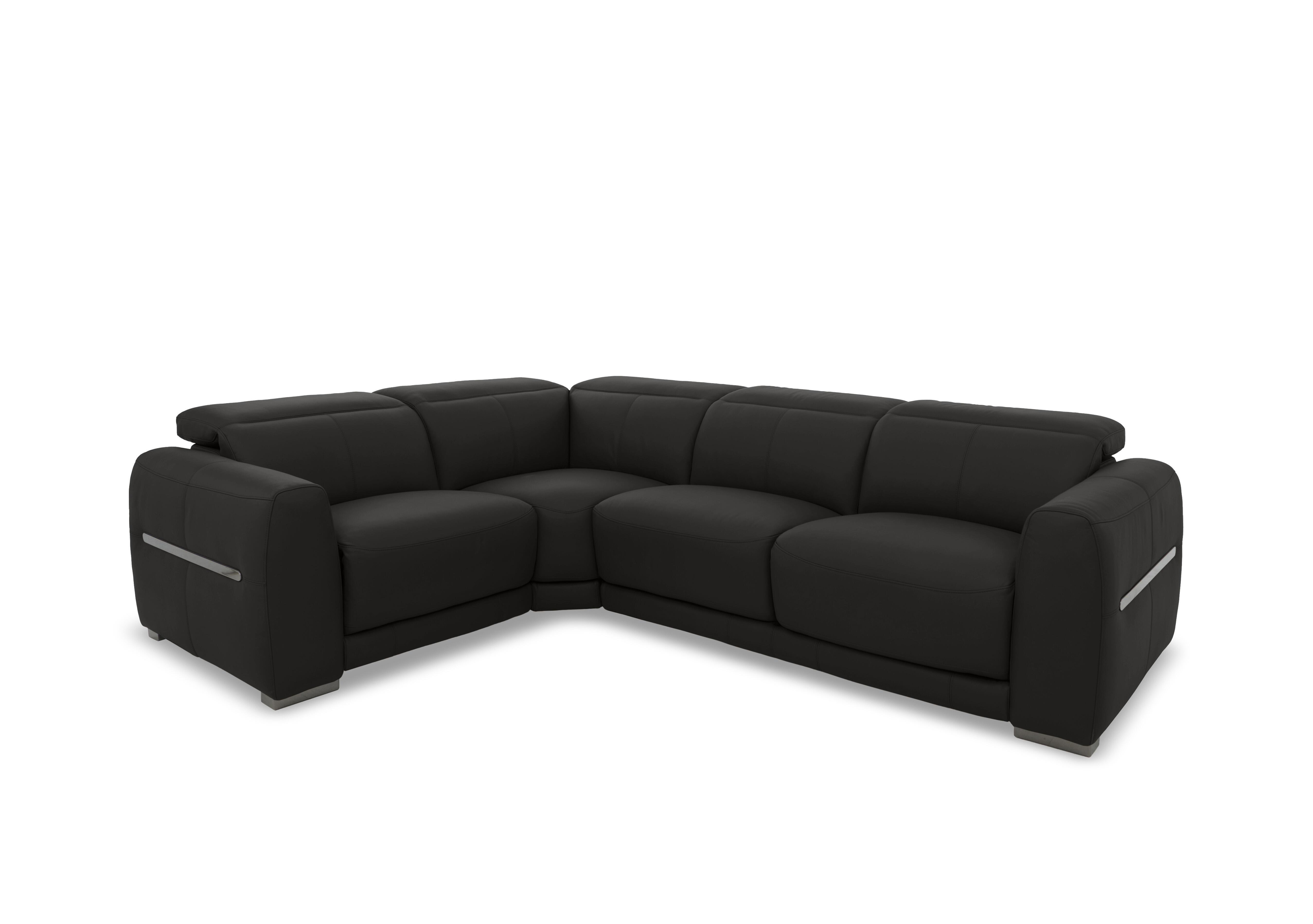 Edison Small Leather Corner Sofa in Nw-520e Black Gm on Furniture Village