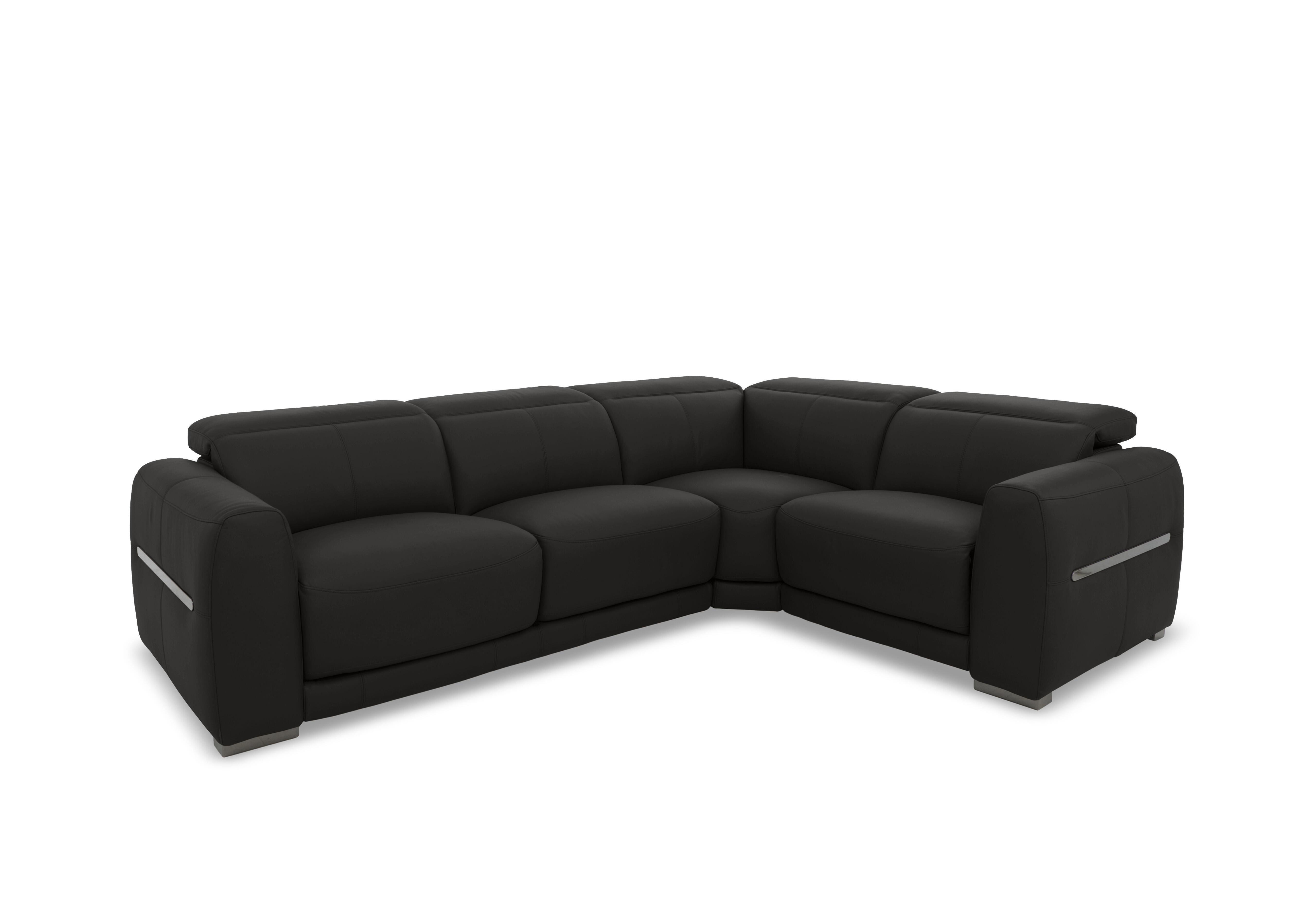 Edison Small Leather Corner Sofa in Nw-520e Black Gm on Furniture Village