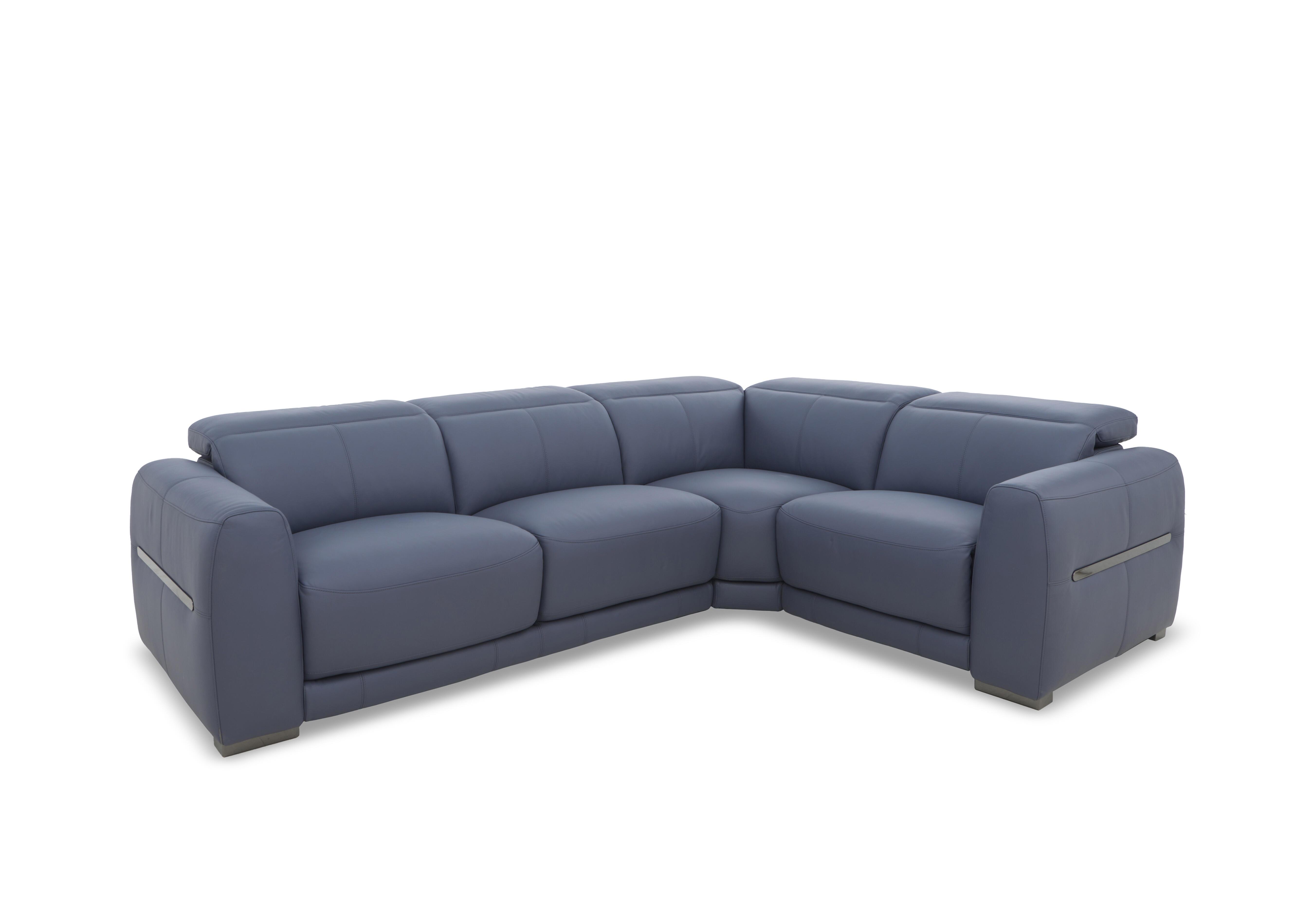 Edison Small Leather Corner Sofa in Nw-681e Ocean Gm on Furniture Village