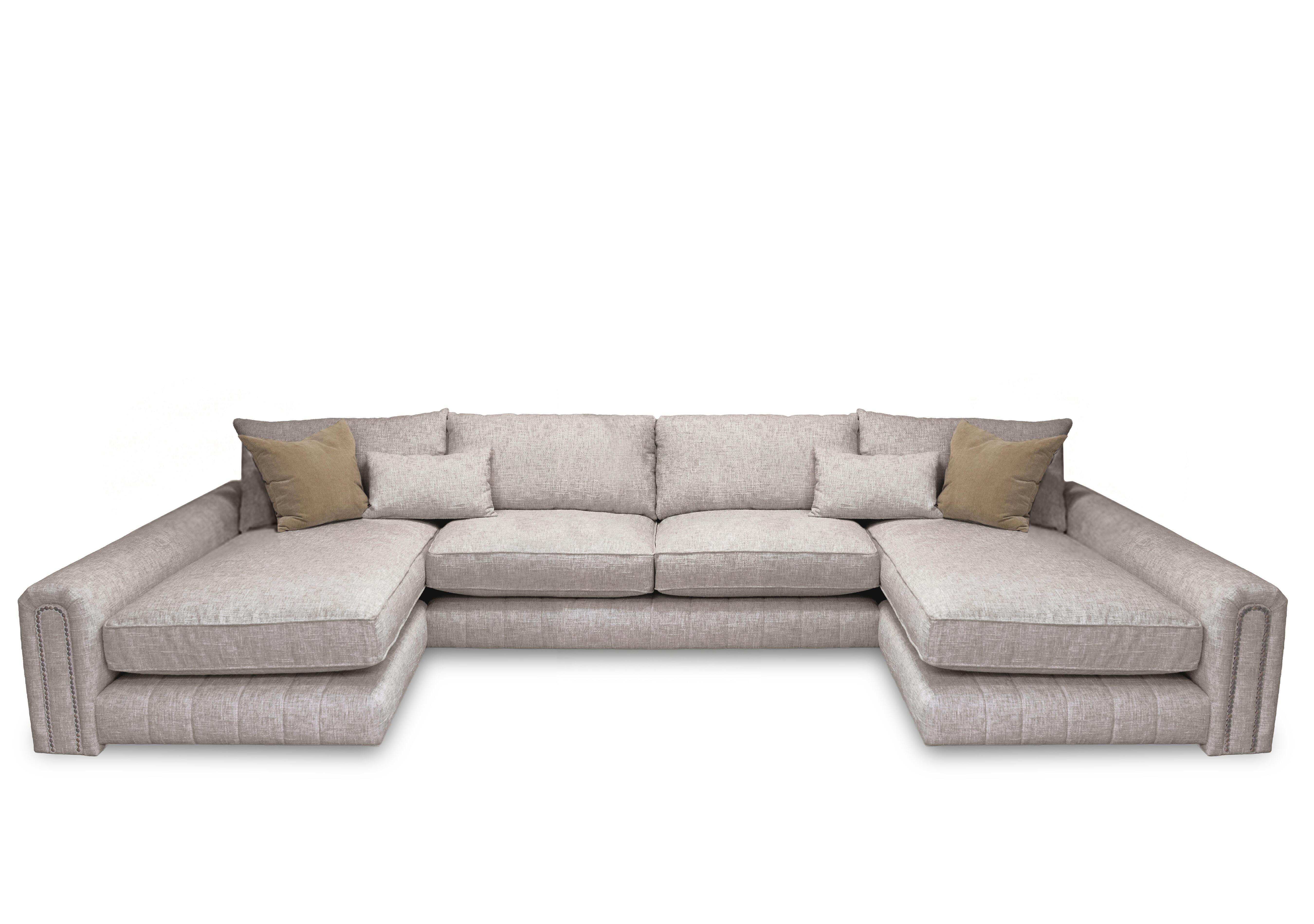 Retreat Large Fabric U Shaped Sofa in Odyssey Marzipan Studs on Furniture Village