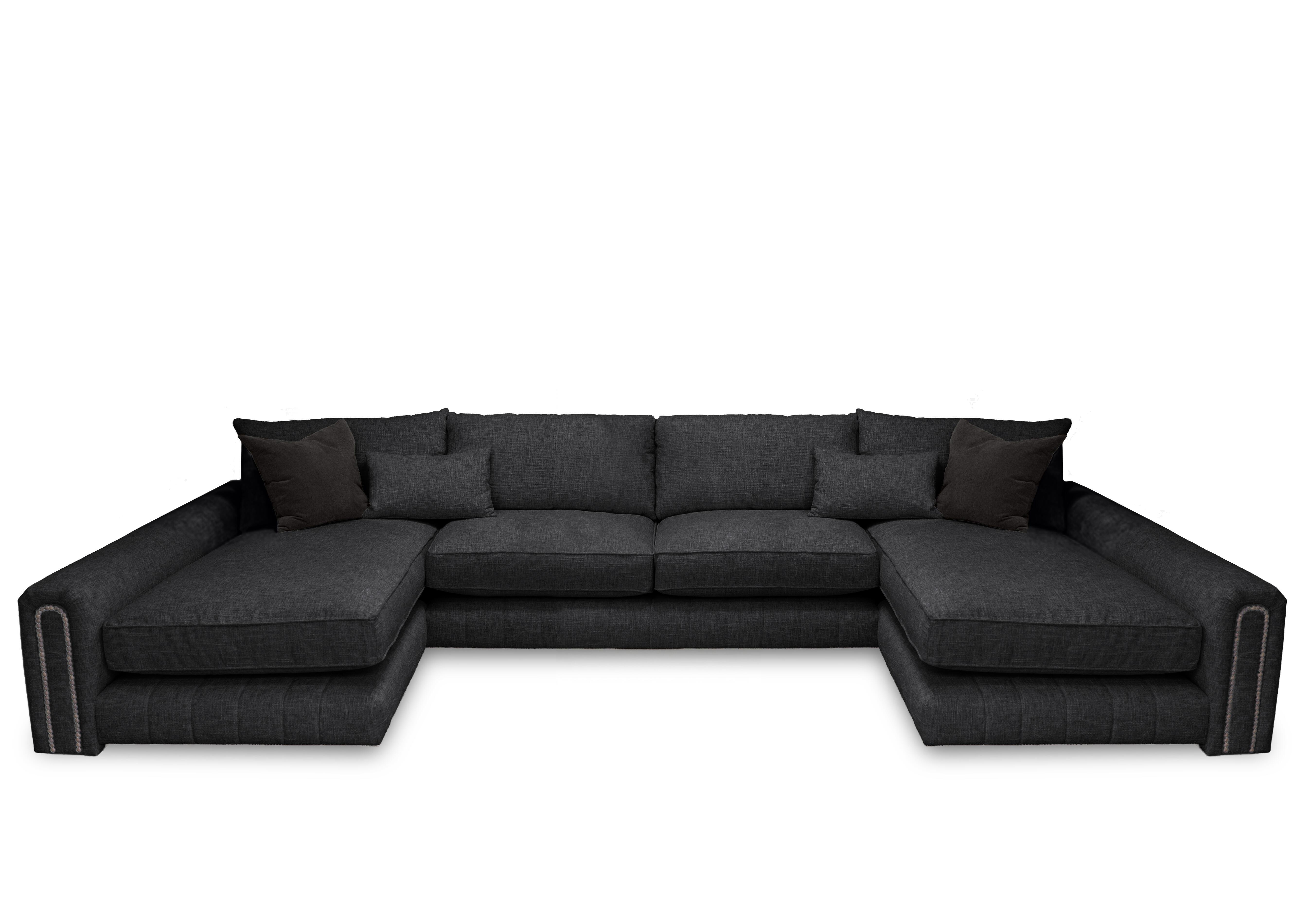 Retreat Large Fabric U Shaped Sofa in Odyssey Vortex Studs on Furniture Village