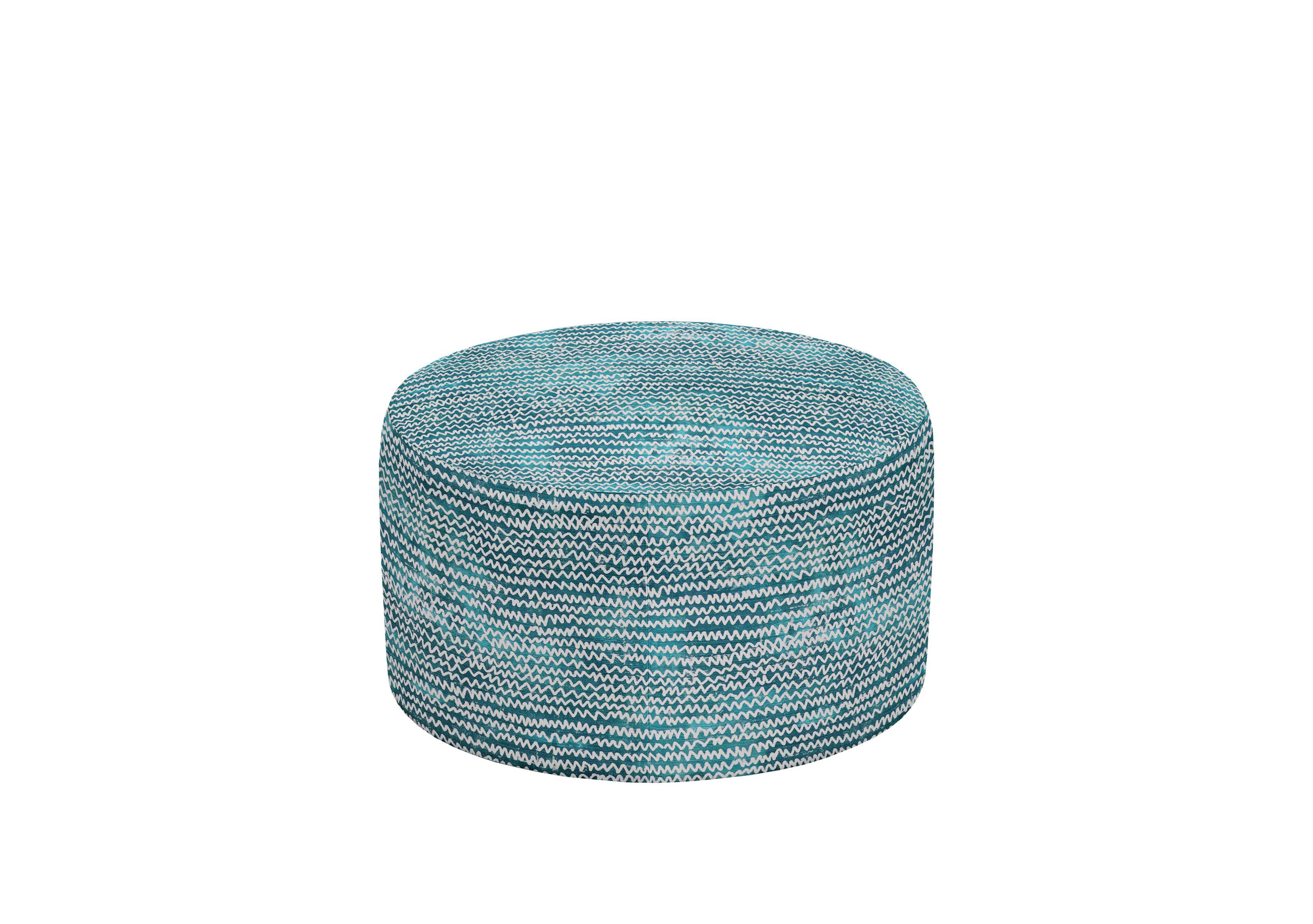 Large Round Fabric Footstool in C748 Wiggle Teal on Furniture Village