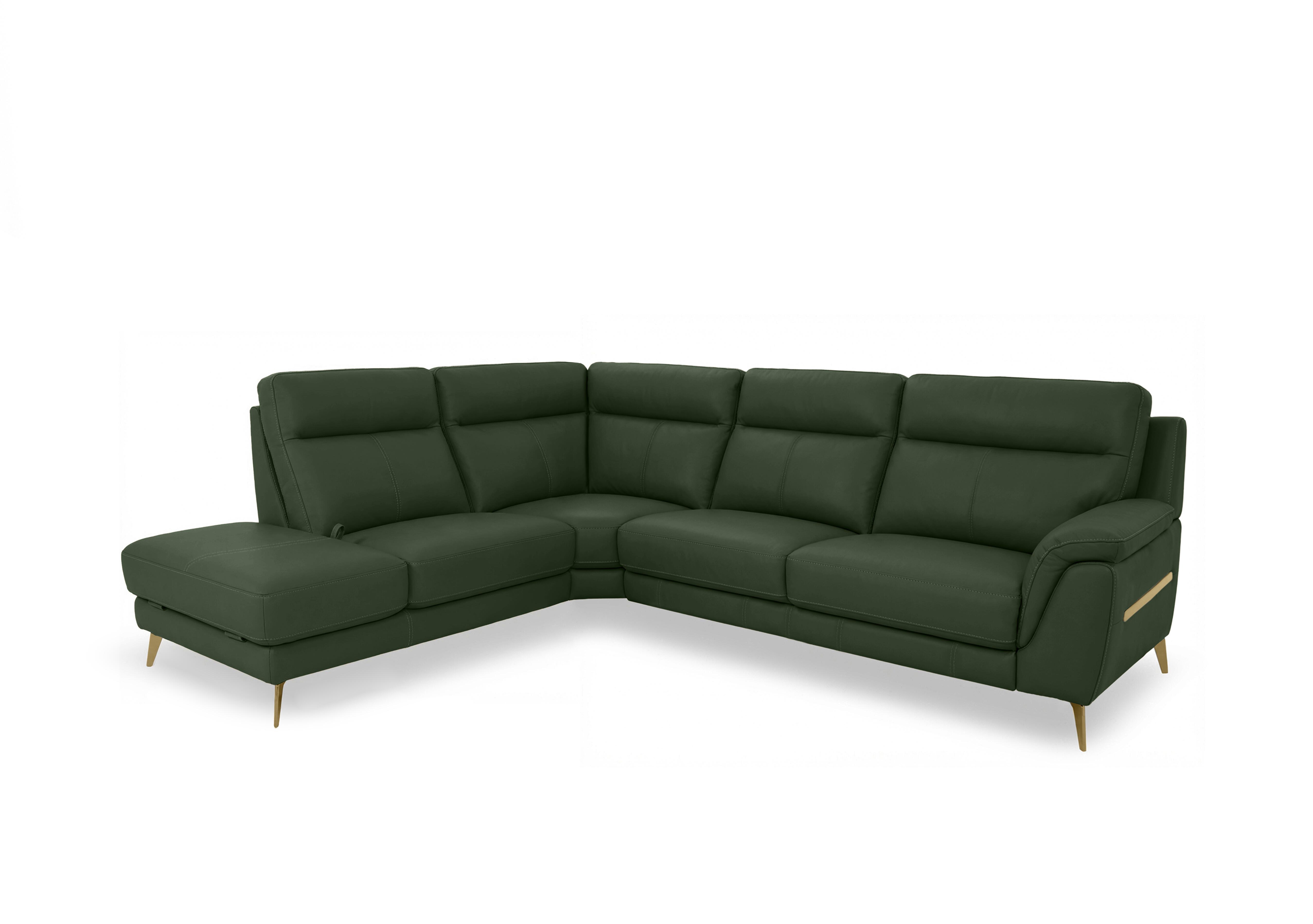 Eclipse Leather Corner Sofa with Chaise End Storage in Nw-371e Chive Green Br on Furniture Village