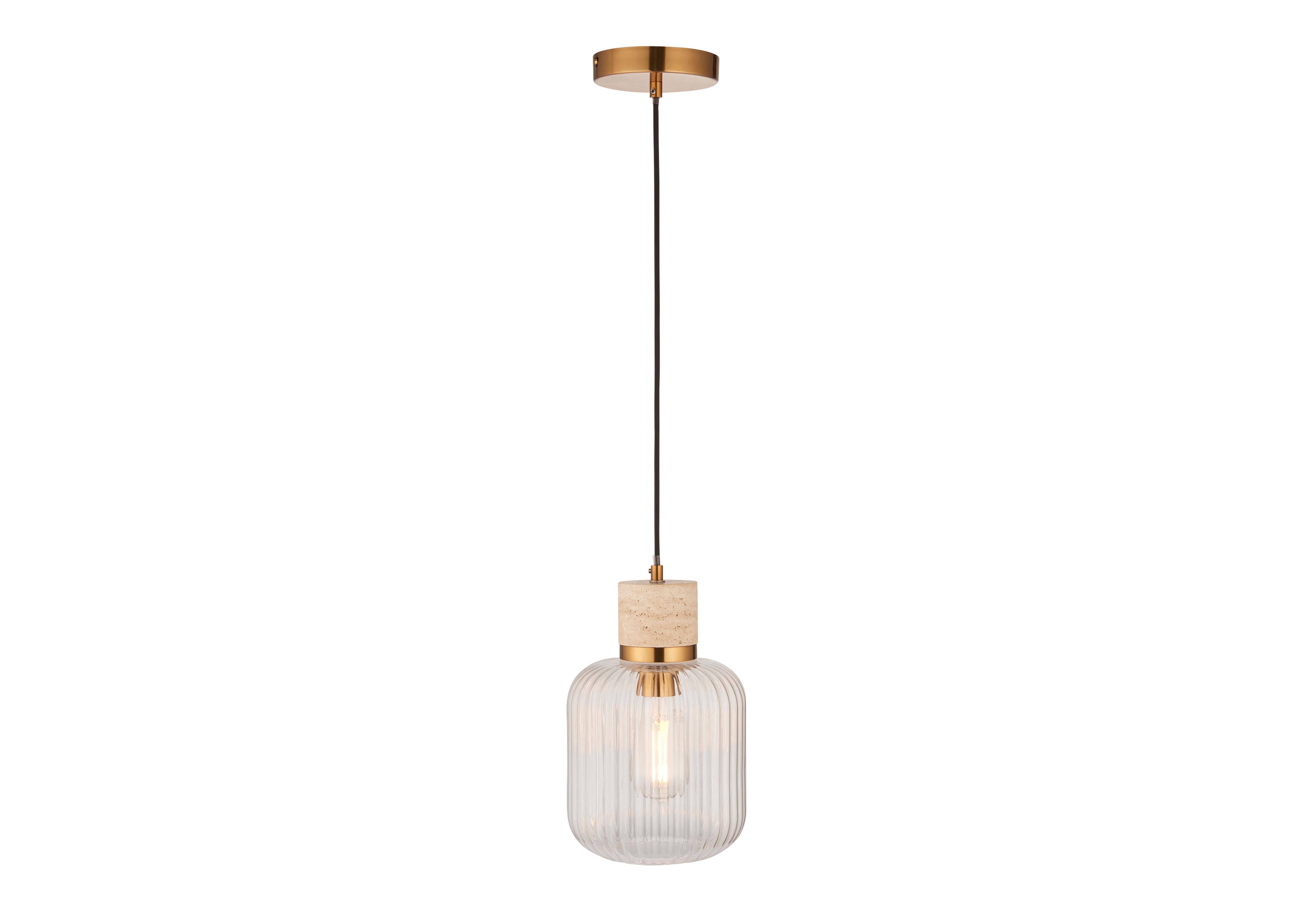 Travi 1 Light Ribbed Ceiling Pendant in Natural on Furniture Village