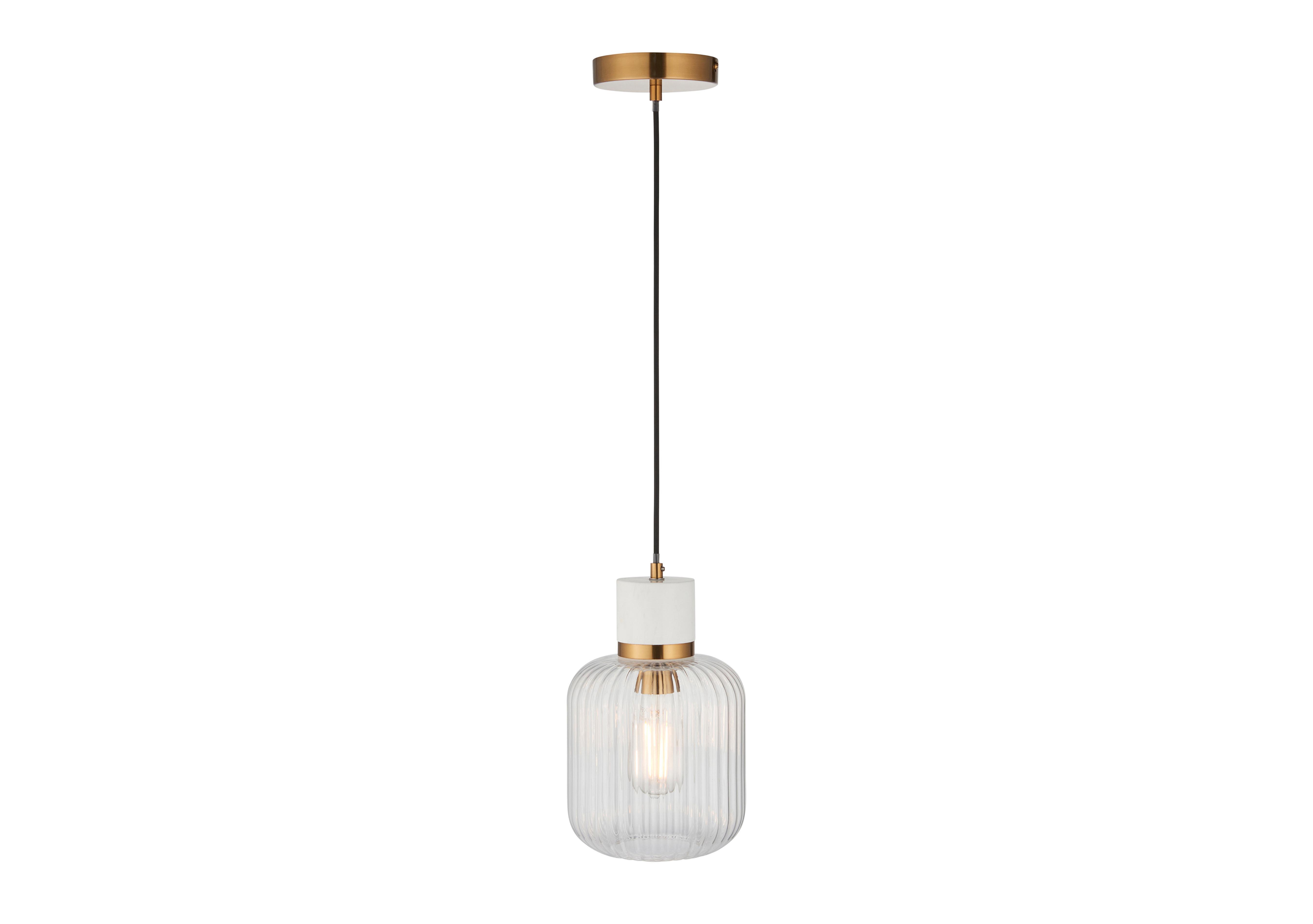 Travi 1 Light Ribbed Ceiling Pendant in White on Furniture Village
