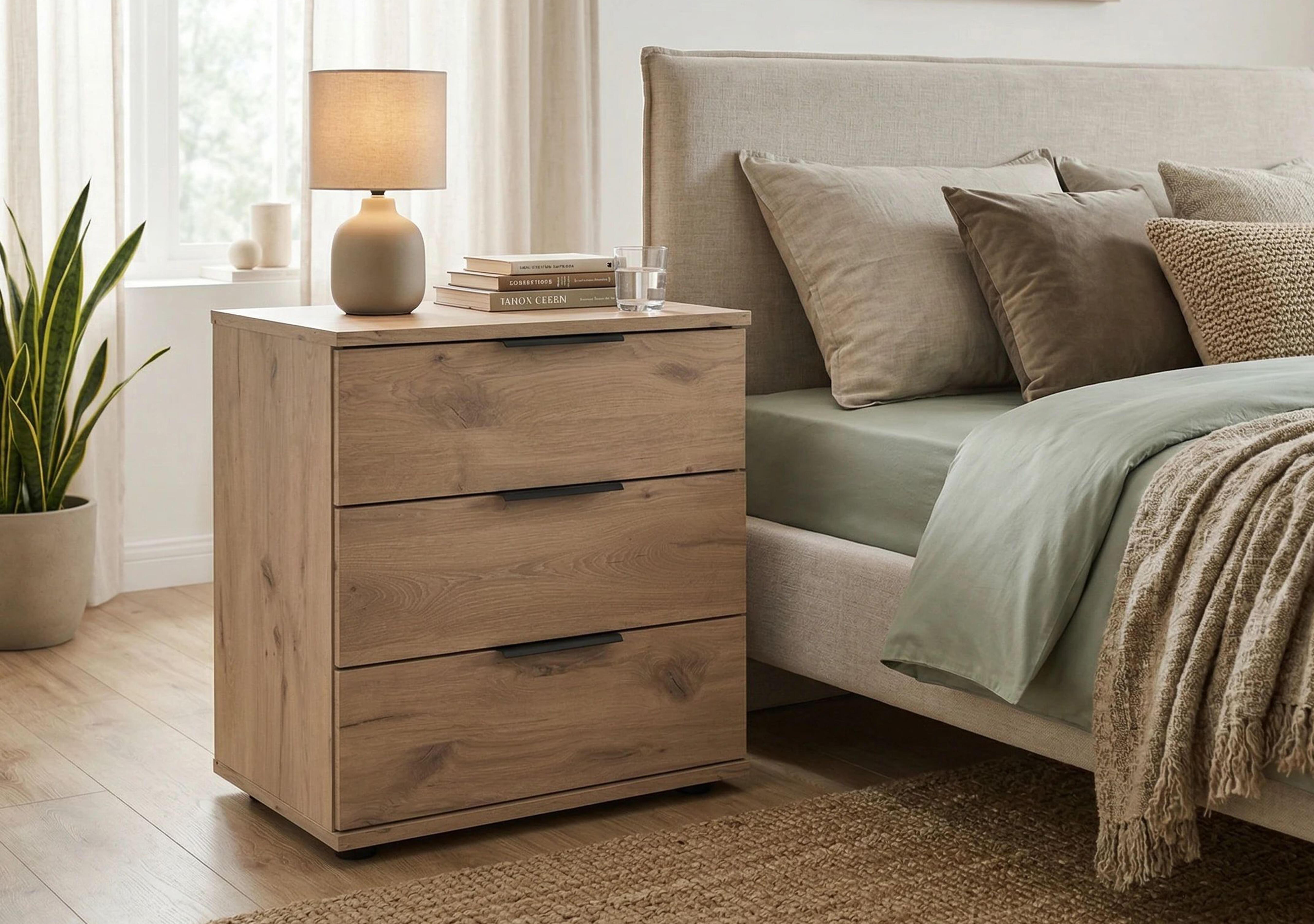 Antoni 3 Drawer Nordic Oak Bedside Cabinet in  on Furniture Village