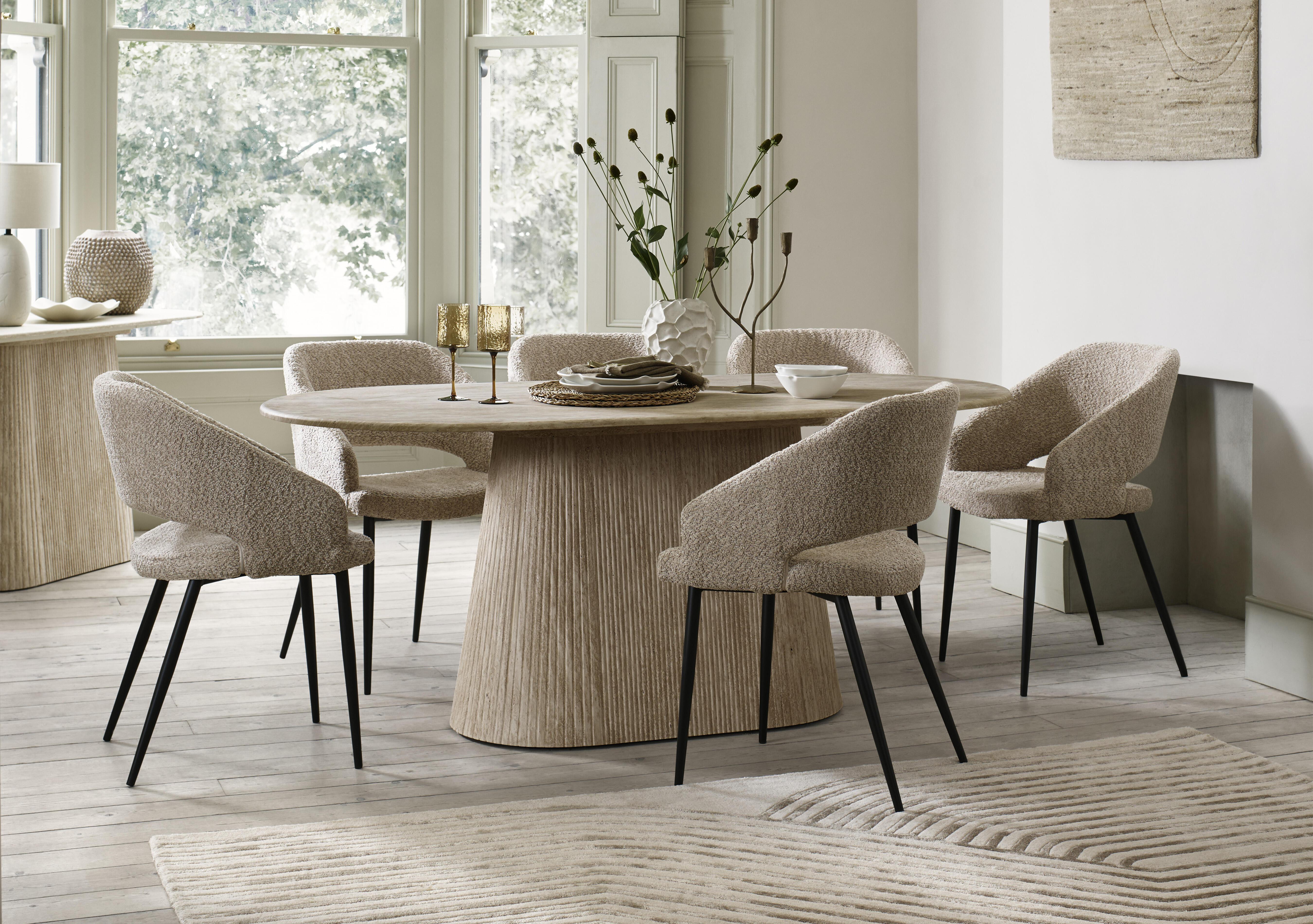 Romeo Rectangular Dining Table and 6 Fabric Dining Chairs in  on Furniture Village