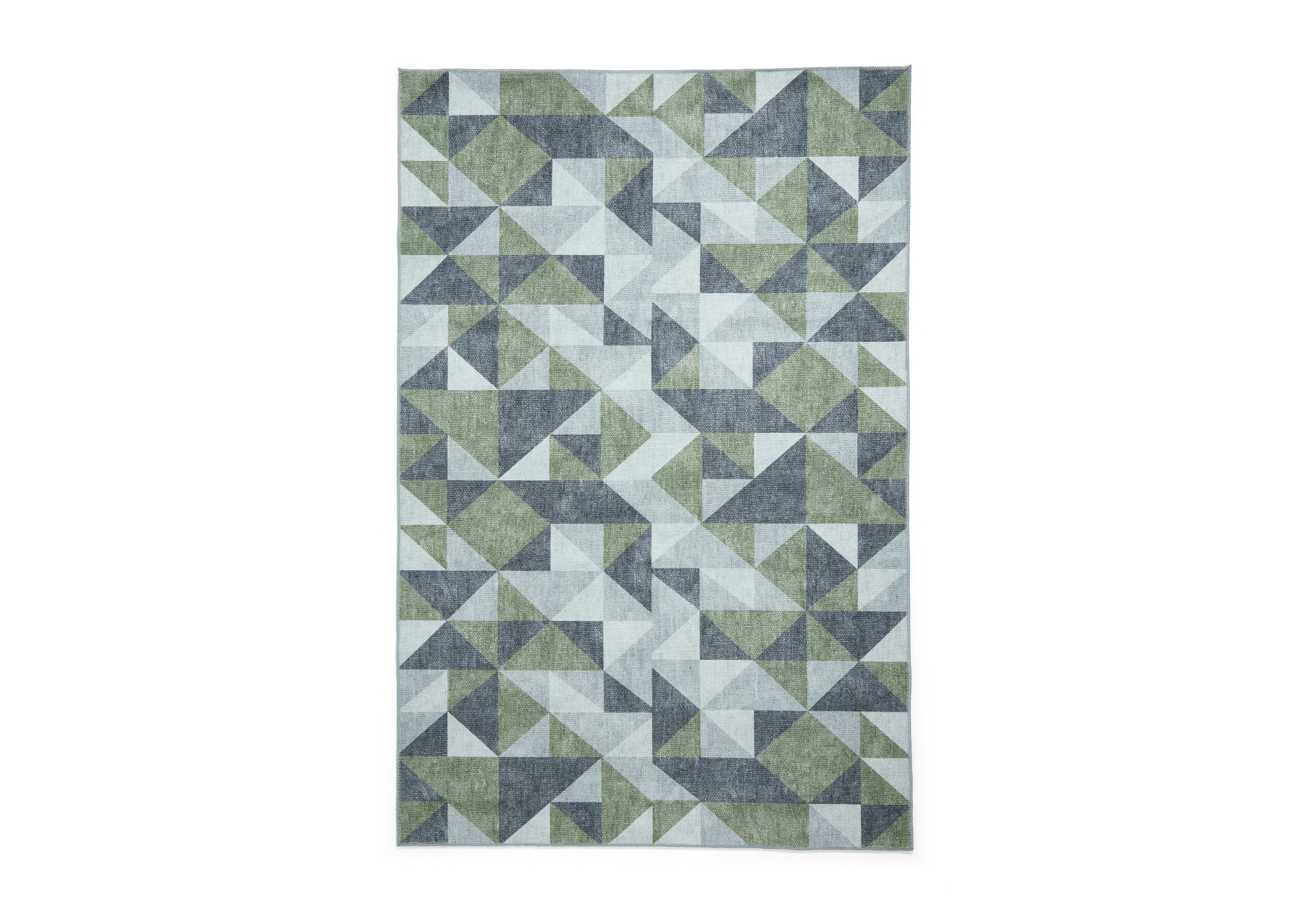 Veya Washable Rug in Green - Grey on Furniture Village