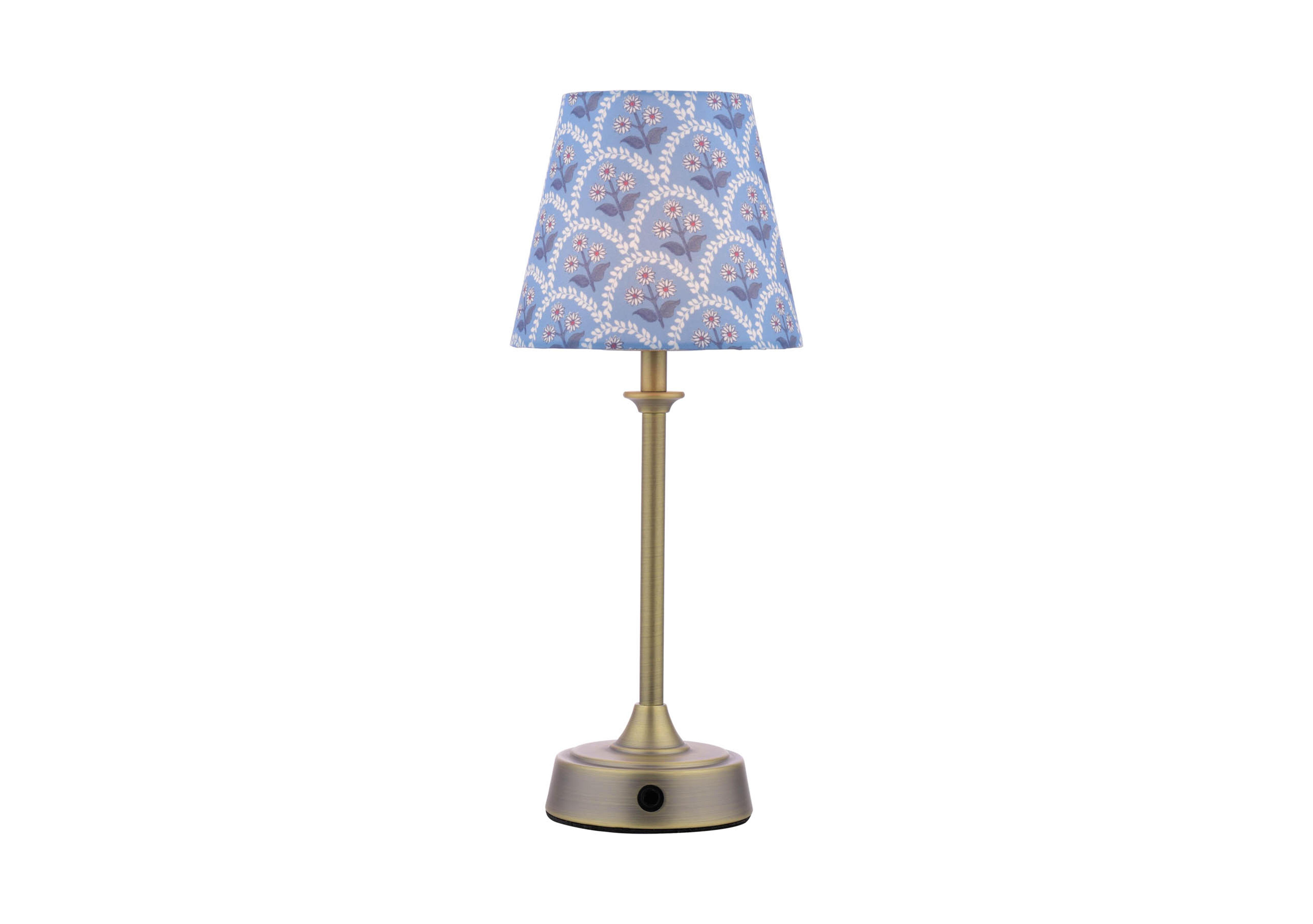 Apsley Rechargeable LED Table Lamp in Trellis Floral Blue on Furniture Village