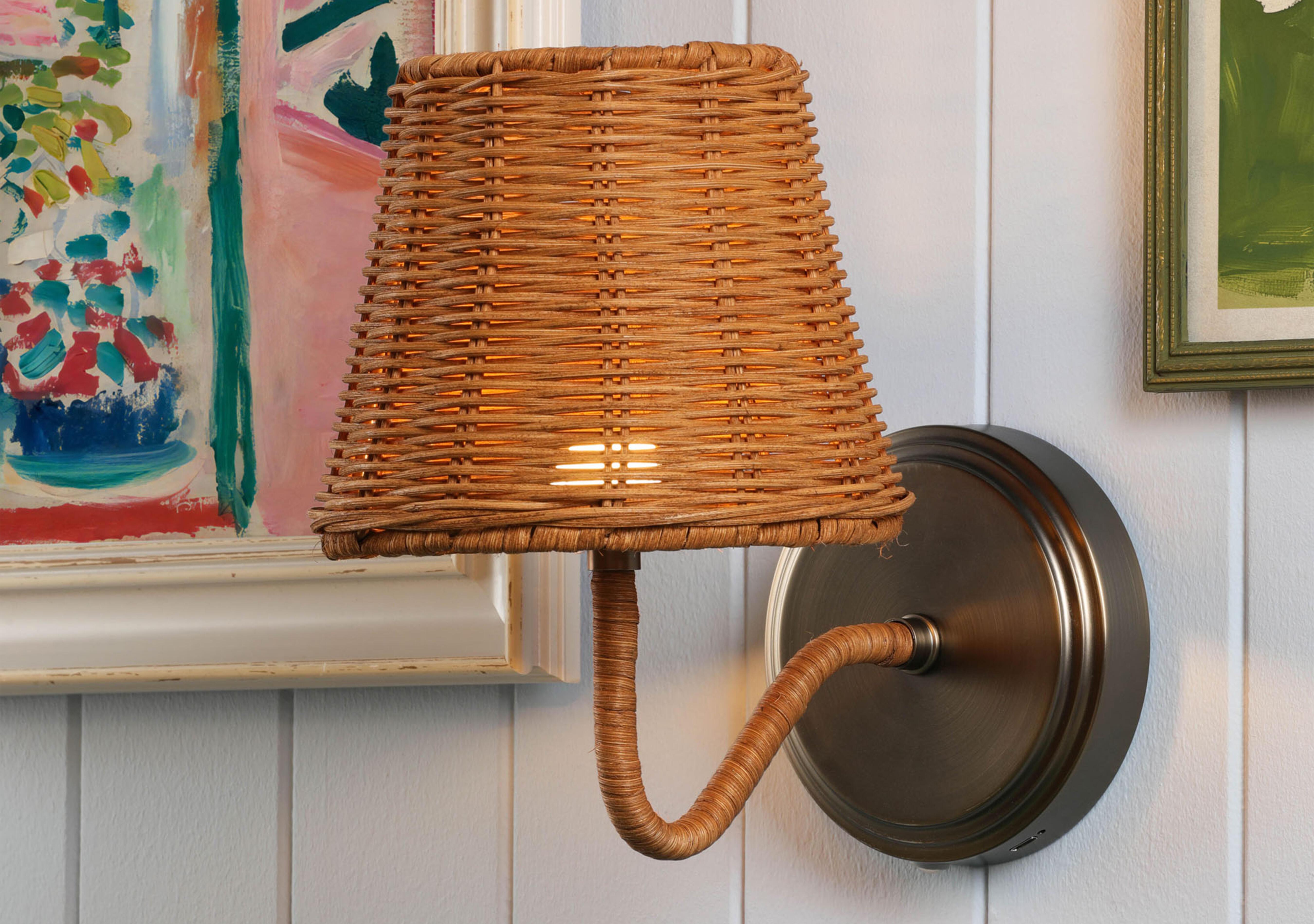 Elcot Rechargeable Rattan 1 Light LED Wall Light in  on Furniture Village