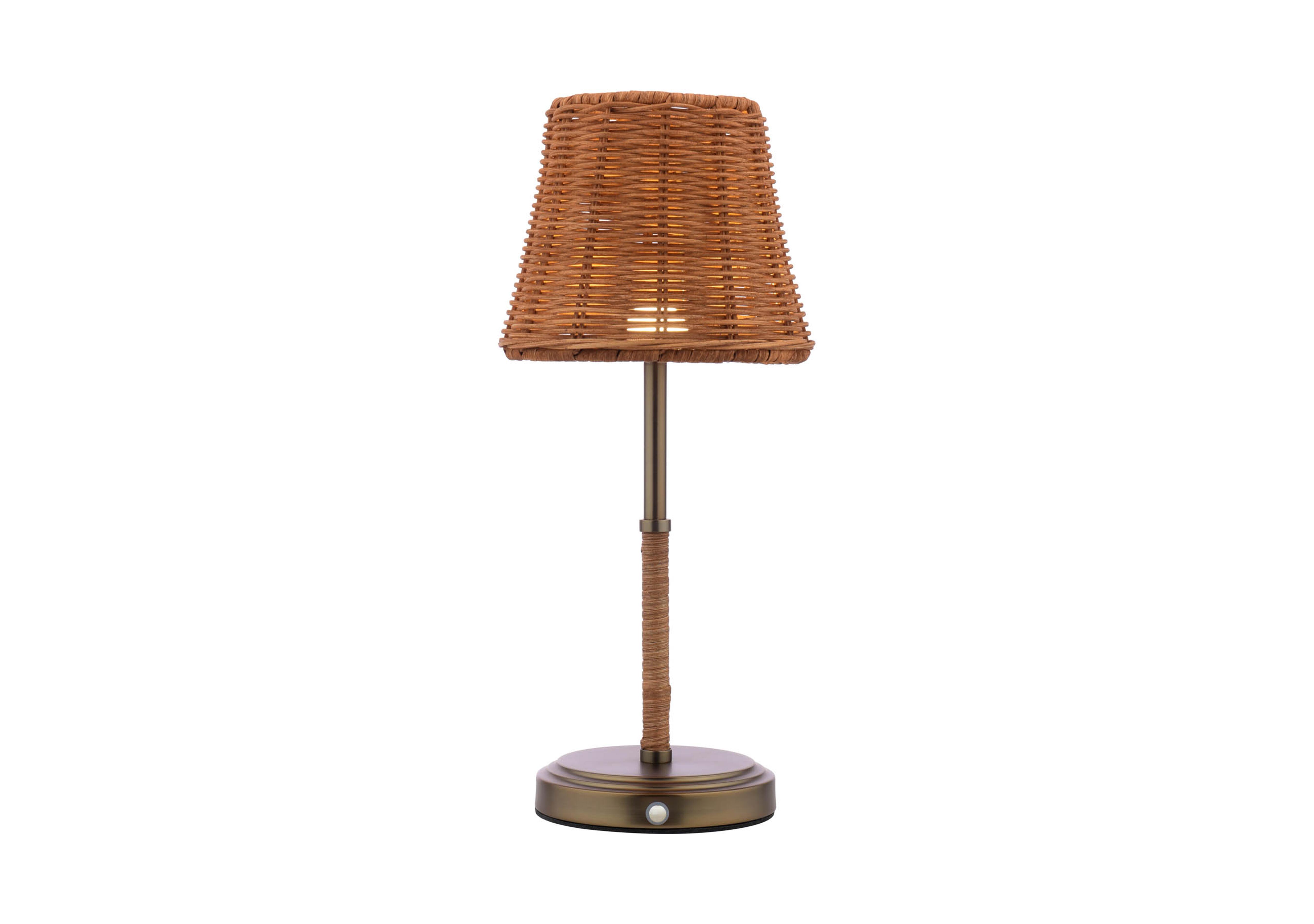 Elcot Rechargeable Rattan LED Table Lamp in Dark Rattan on Furniture Village