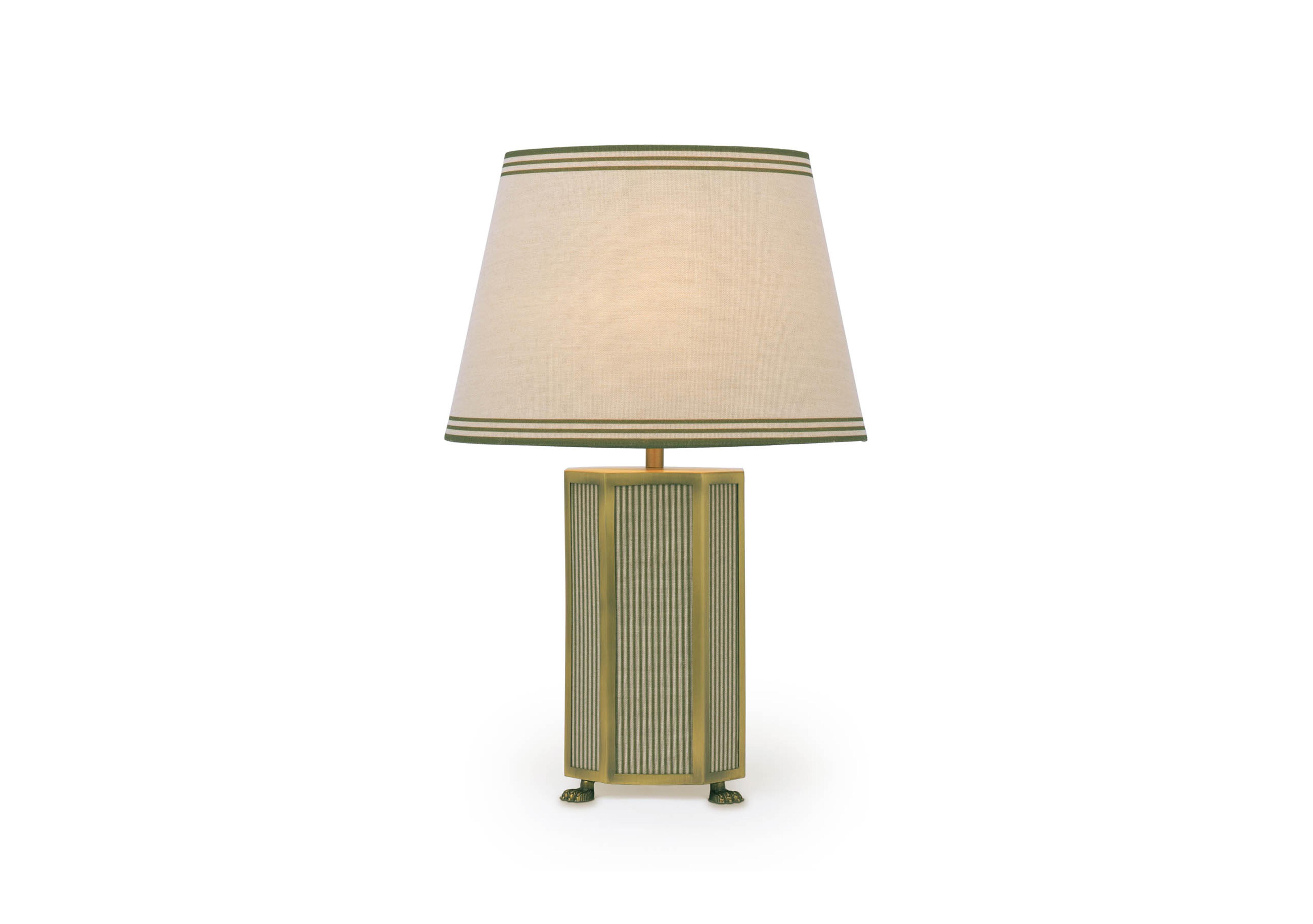 Helmingham Claw Foot Table Lamp in Green Stripe on Furniture Village