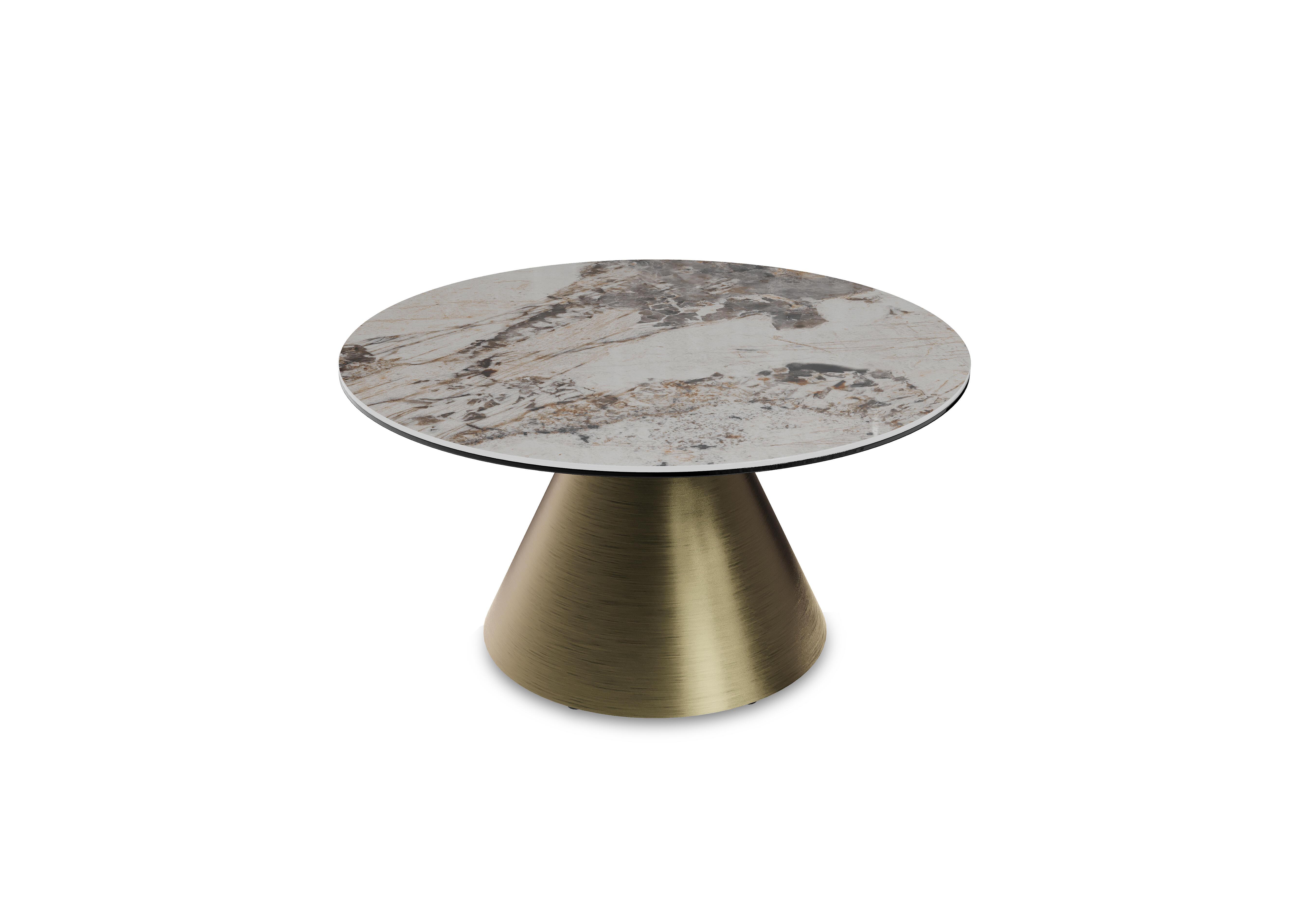 Amorim Round Coffee Table with Bronze Base in Brz - Calcatta Marble on Furniture Village