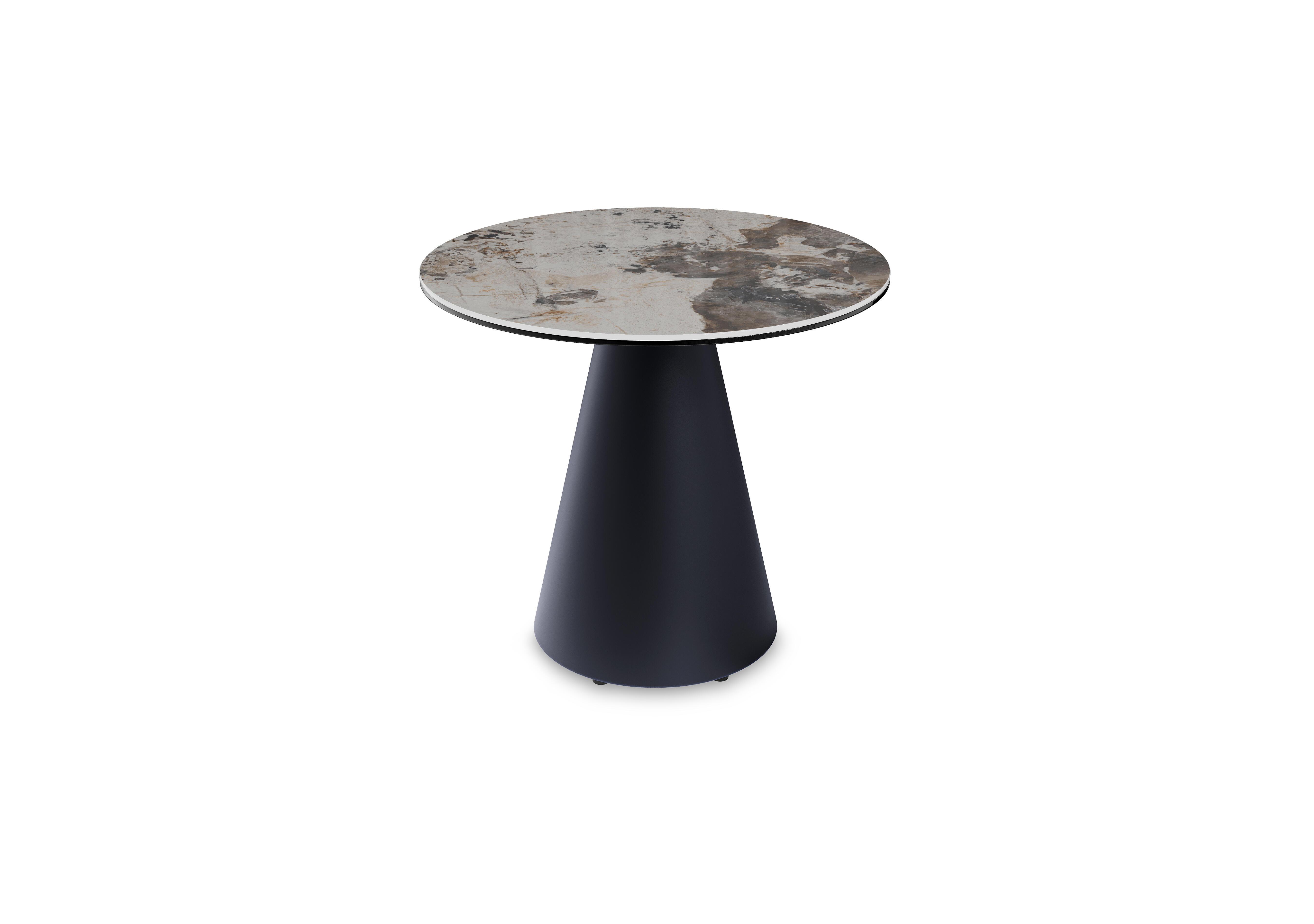 Amorim Round Lamp Table with Black Base in Blk - Calcatta Marble on Furniture Village