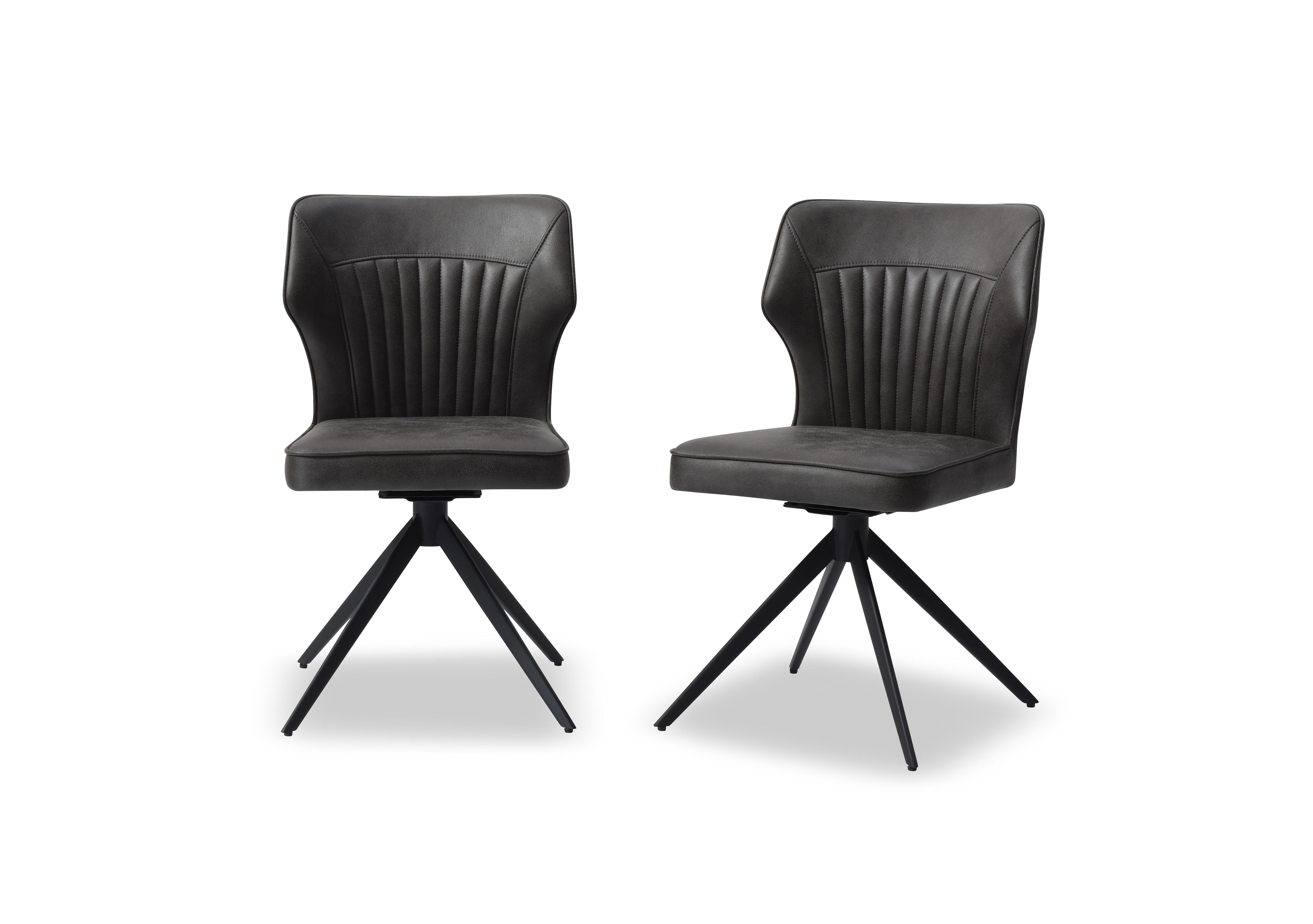 Jayden Pair of Faux Leather Swivel Dining Chairs in Dark Grey on Furniture Village