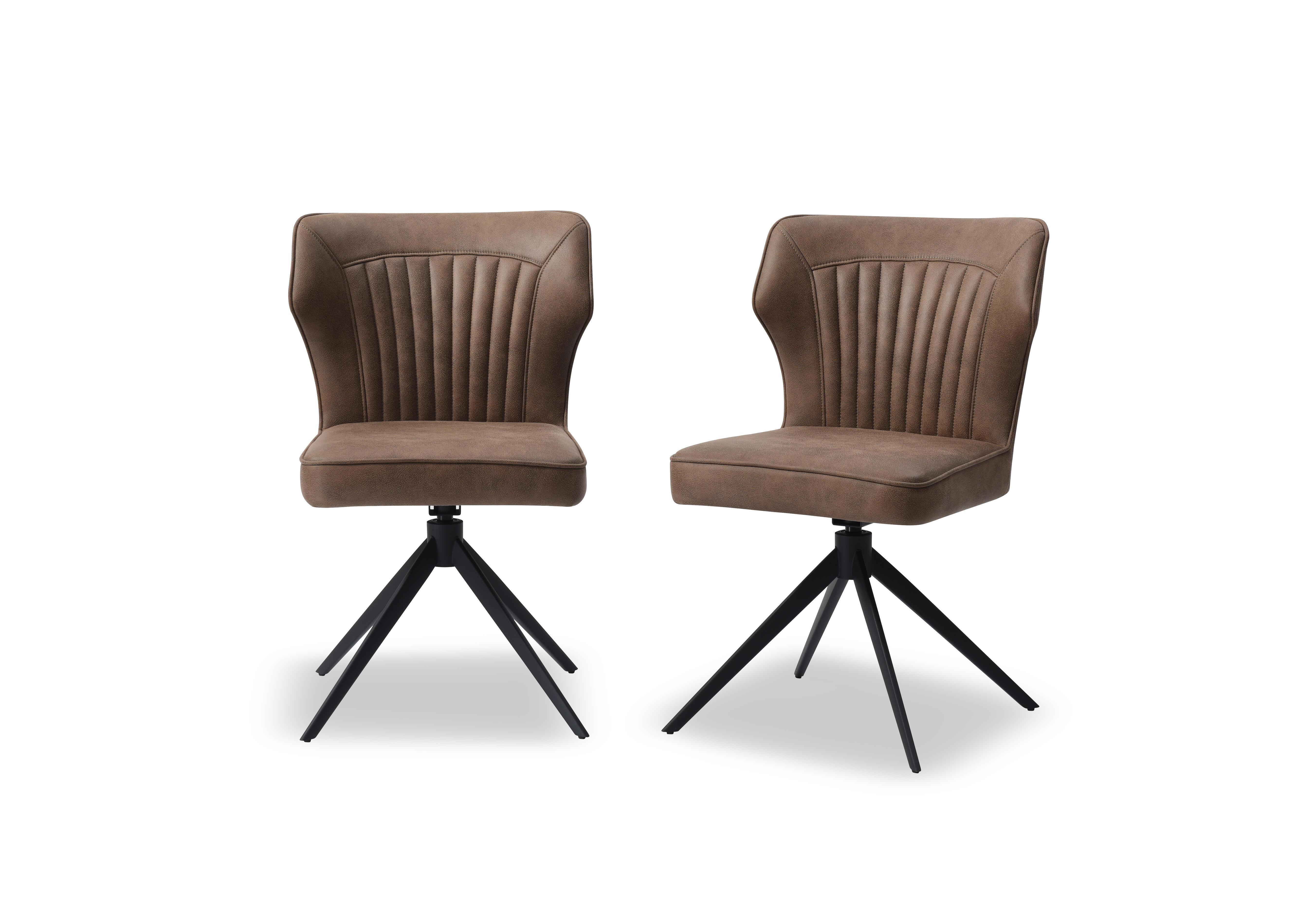 Jayden Pair of Faux Leather Swivel Dining Chairs in Light Brown on Furniture Village