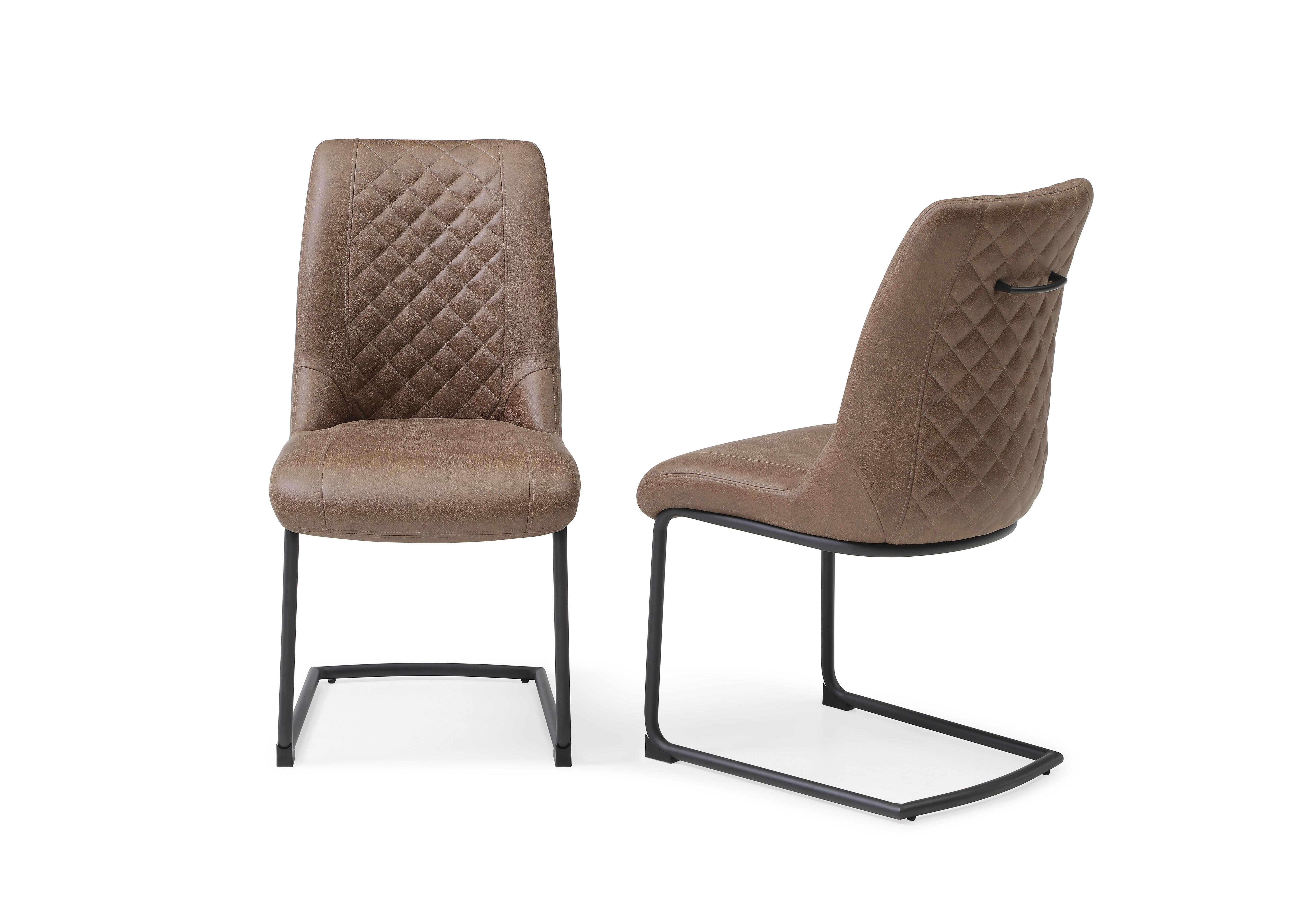 Jayden Pair of Faux Leather Cantilever Dining Chairs in Light Brown on Furniture Village
