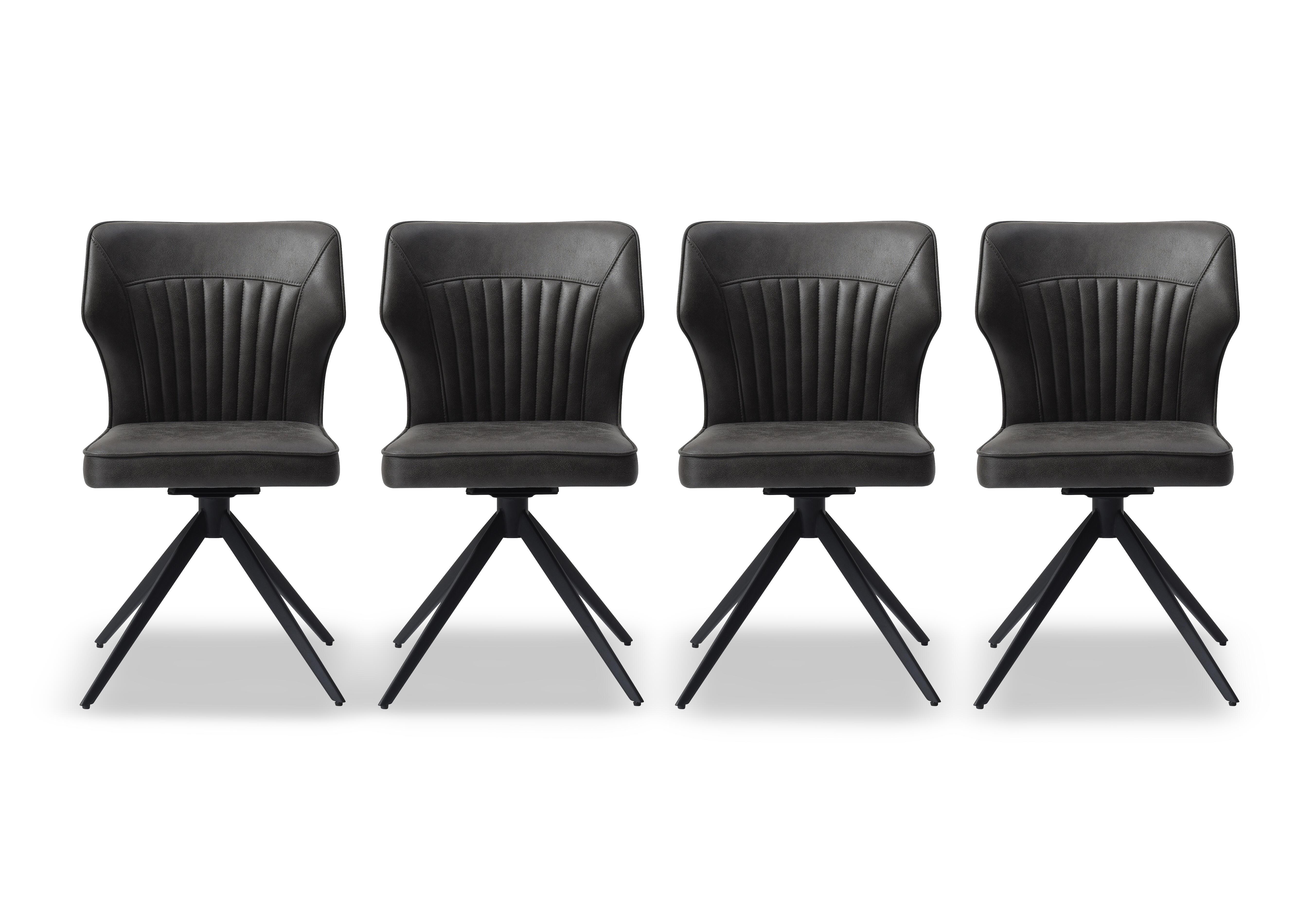 Jayden Set of 4 Faux Leather Swivel Dining Chairs in Dark Grey on Furniture Village