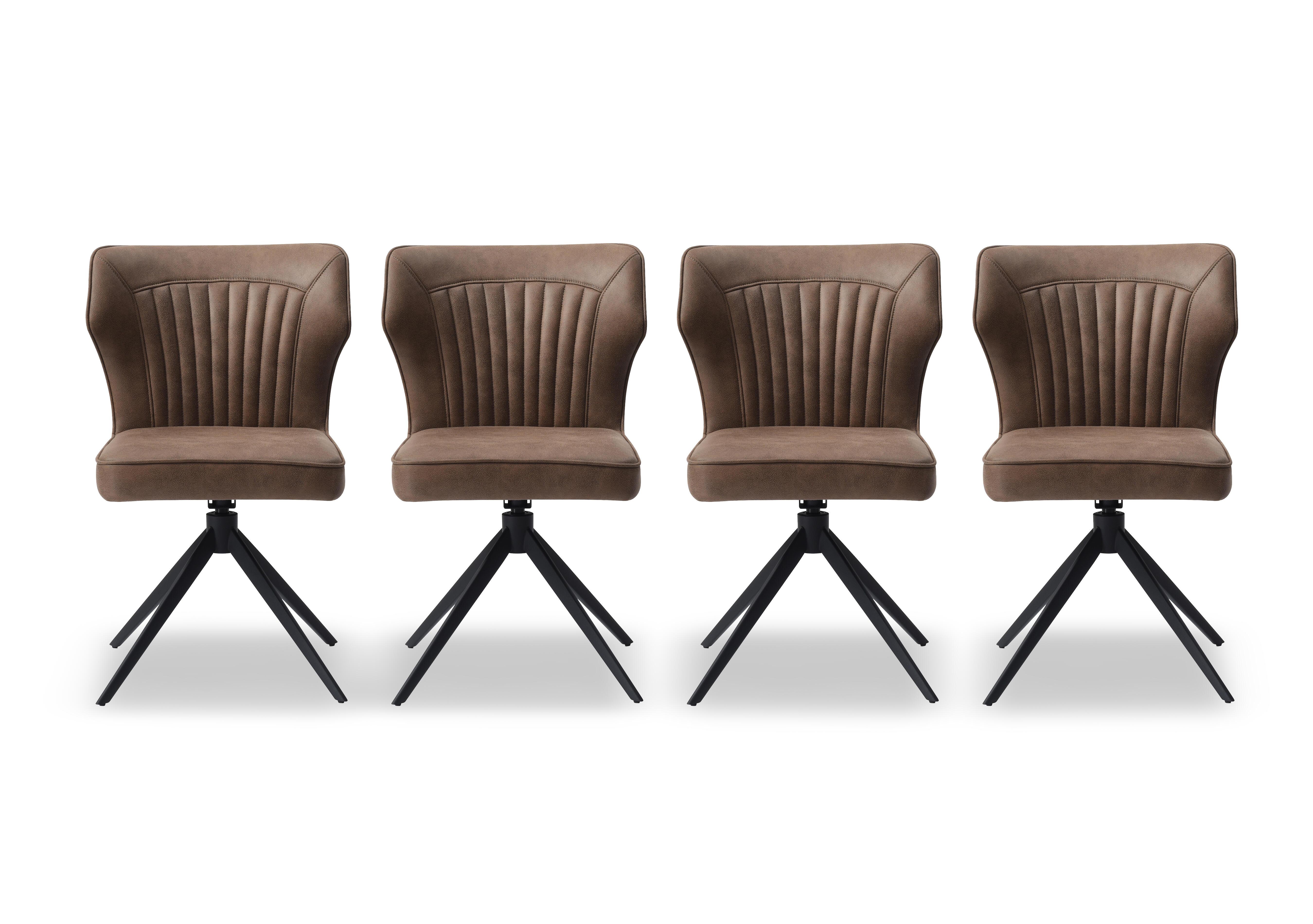 Jayden Set of 4 Faux Leather Swivel Dining Chairs in Light Brown on Furniture Village