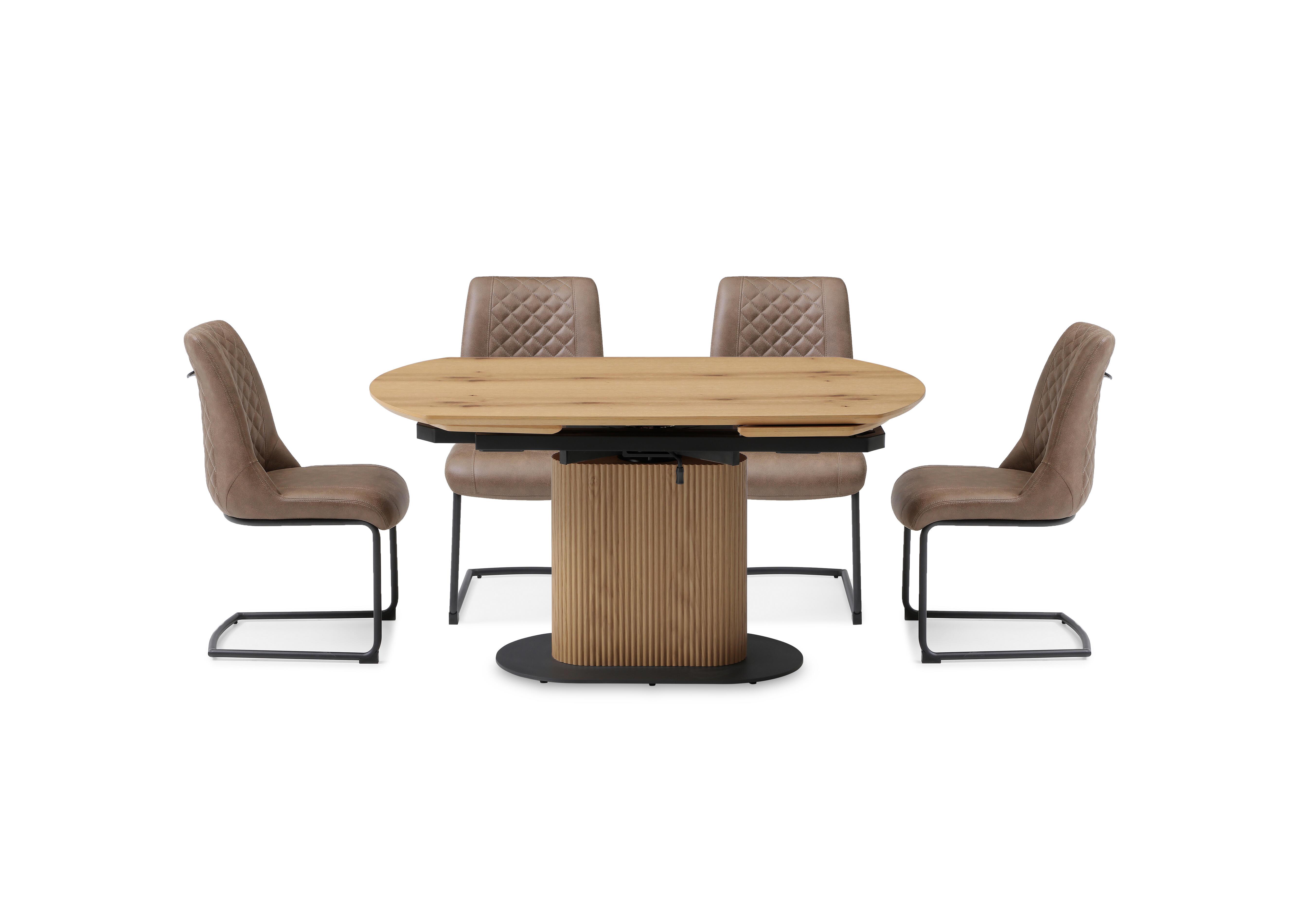Jayden Swivel Extending Dining Table and 4 Faux Leather Cantilever Dining Chairs in Light Brown on Furniture Village