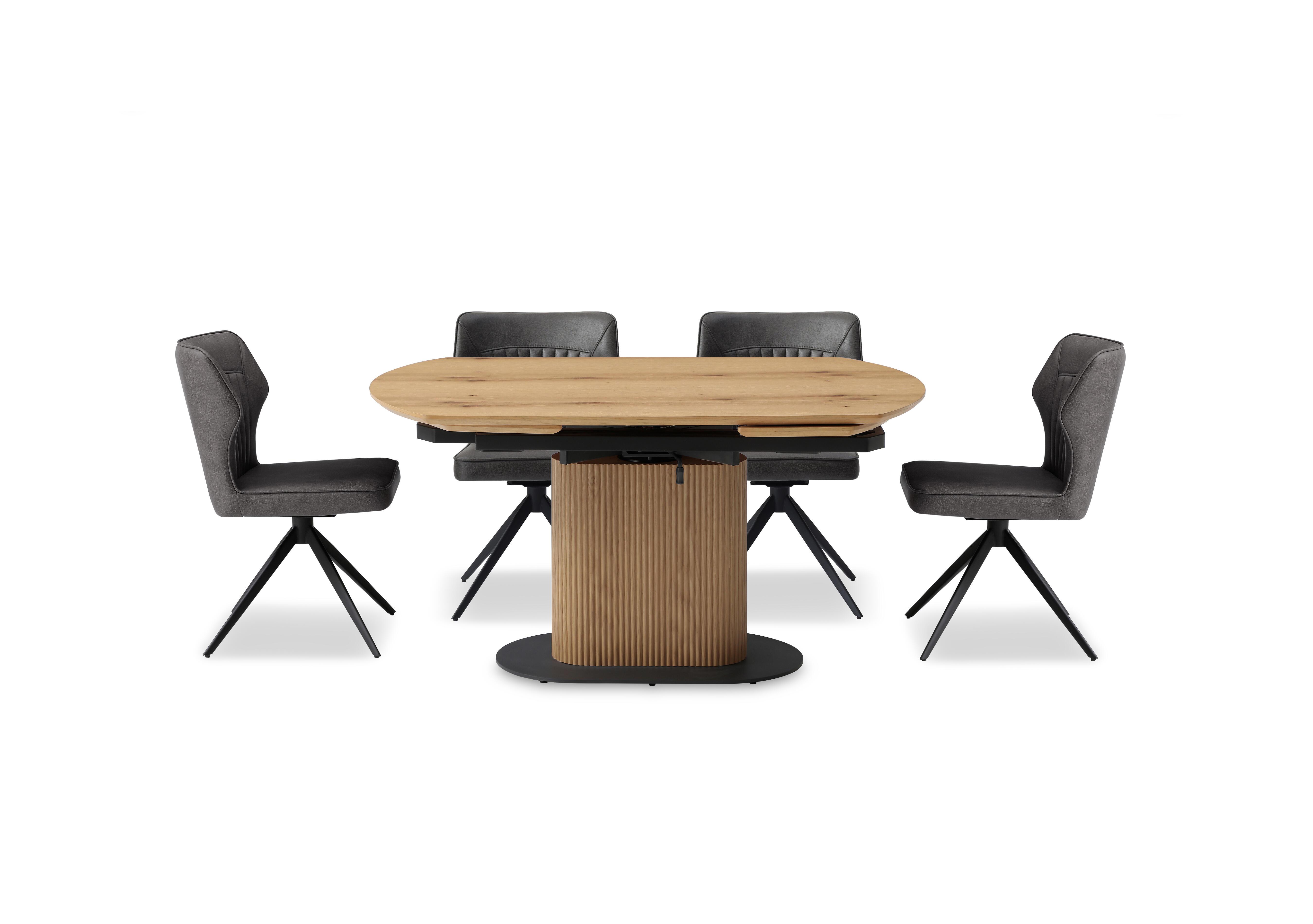 Jayden Swivel Extending Dining Table and 4 Faux Leather Swivel Dining Chairs in Dark Grey on Furniture Village