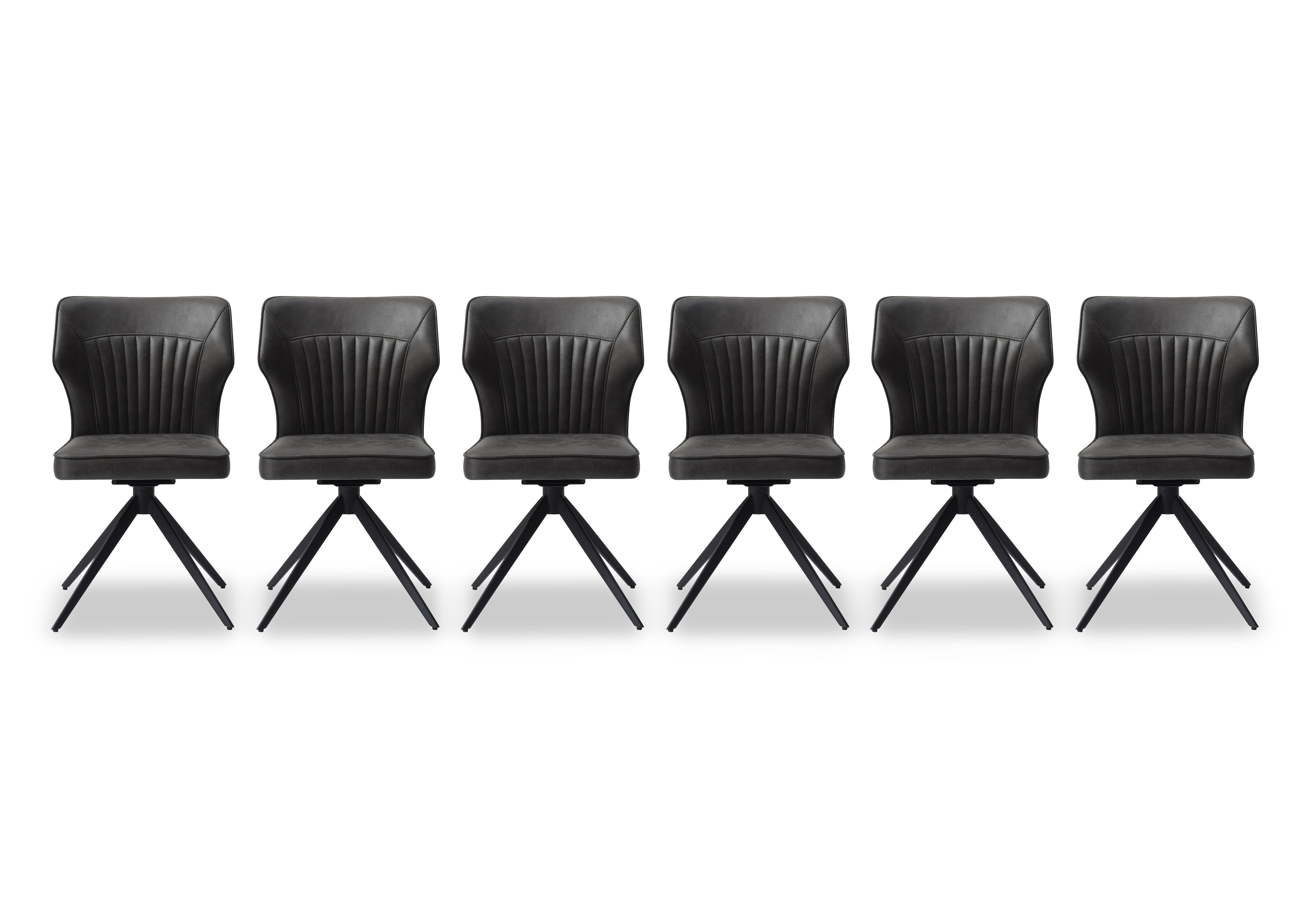 Jayden Set of 6 Faux Leather Swivel Dining Chairs in Dark Grey on Furniture Village