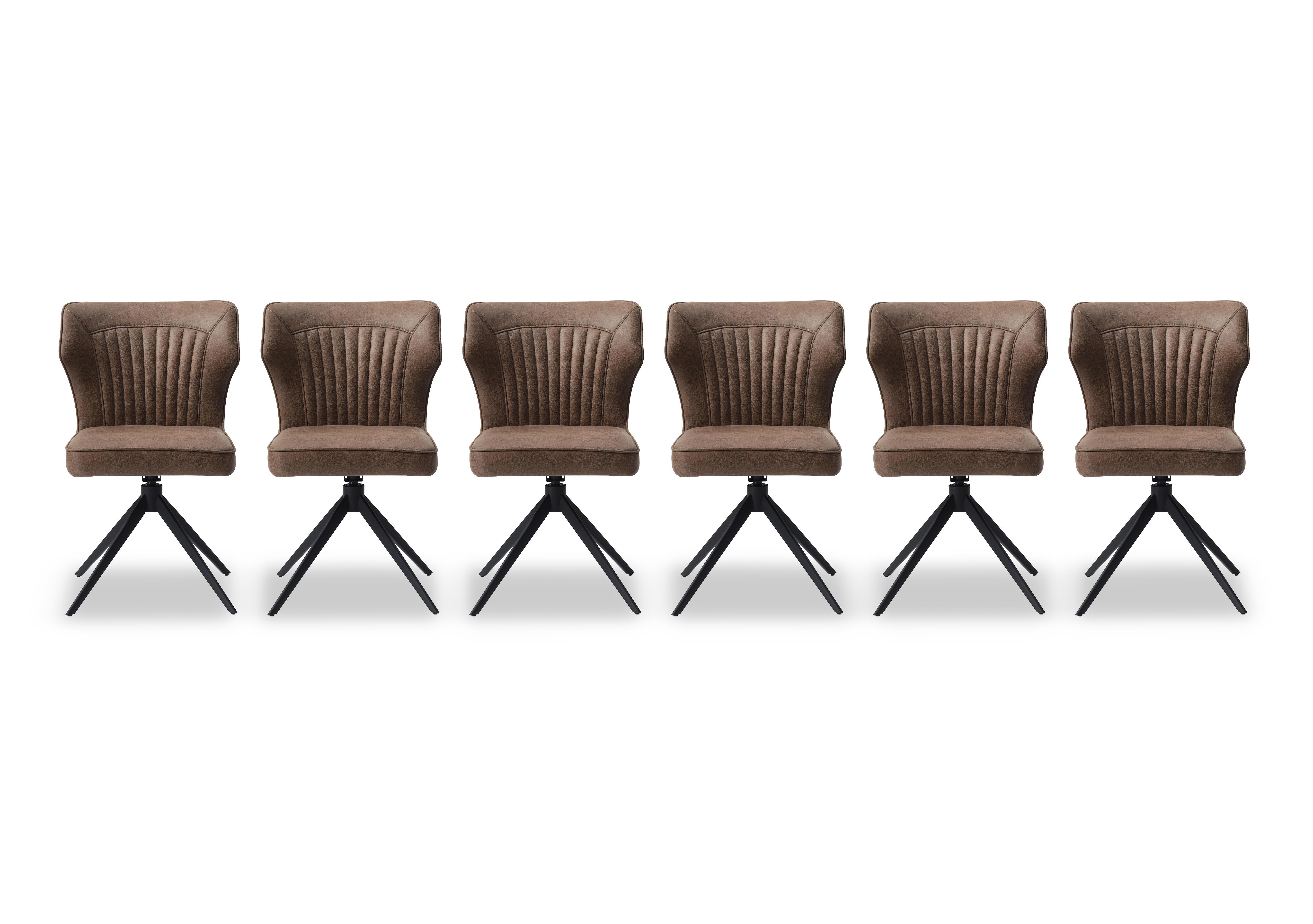 Jayden Set of 6 Faux Leather Swivel Dining Chairs in Light Brown on Furniture Village