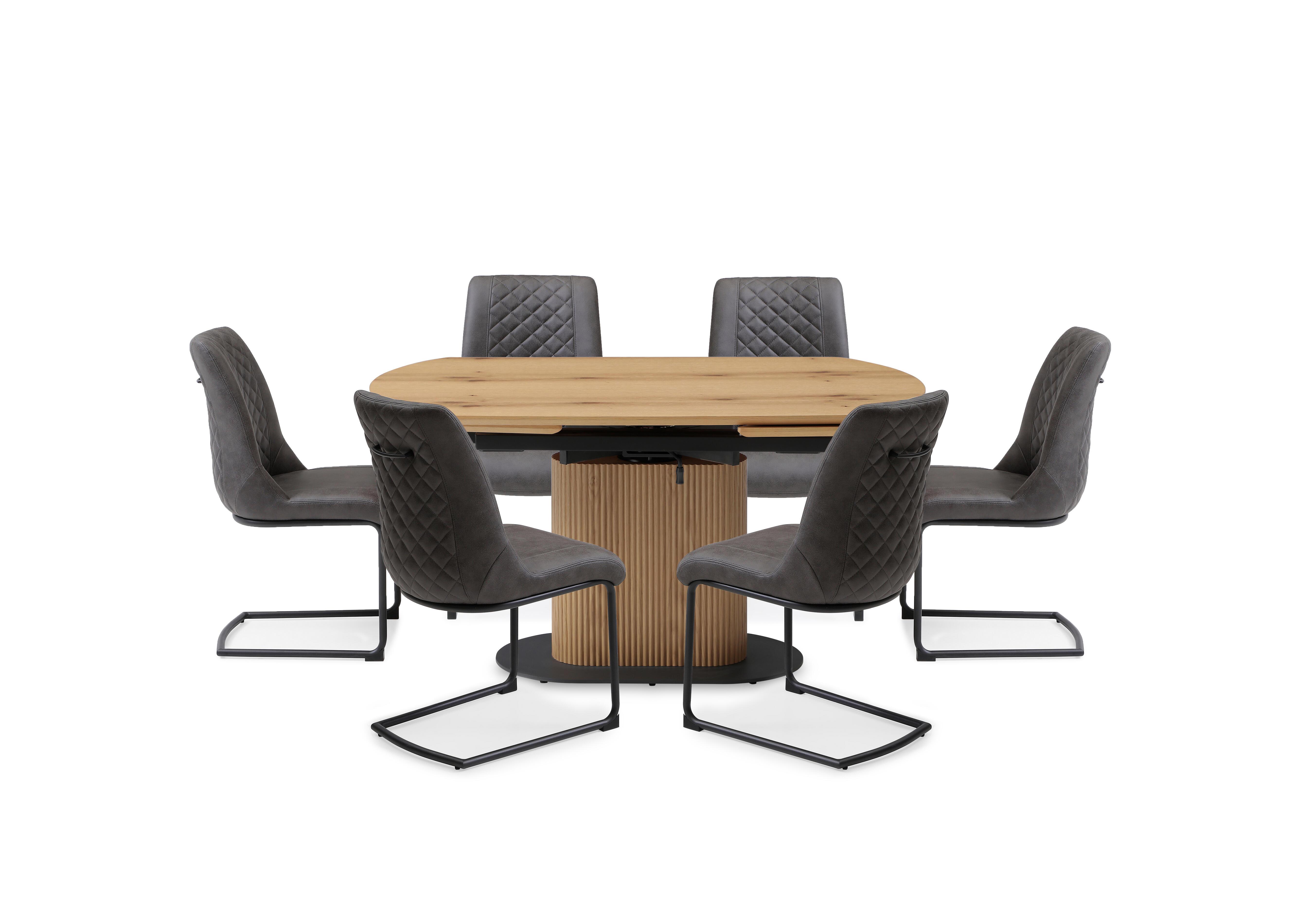 Jayden Swivel Extending Dining Table and 6 Faux Leather Cantilever Dining Chairs in Dark Grey on Furniture Village