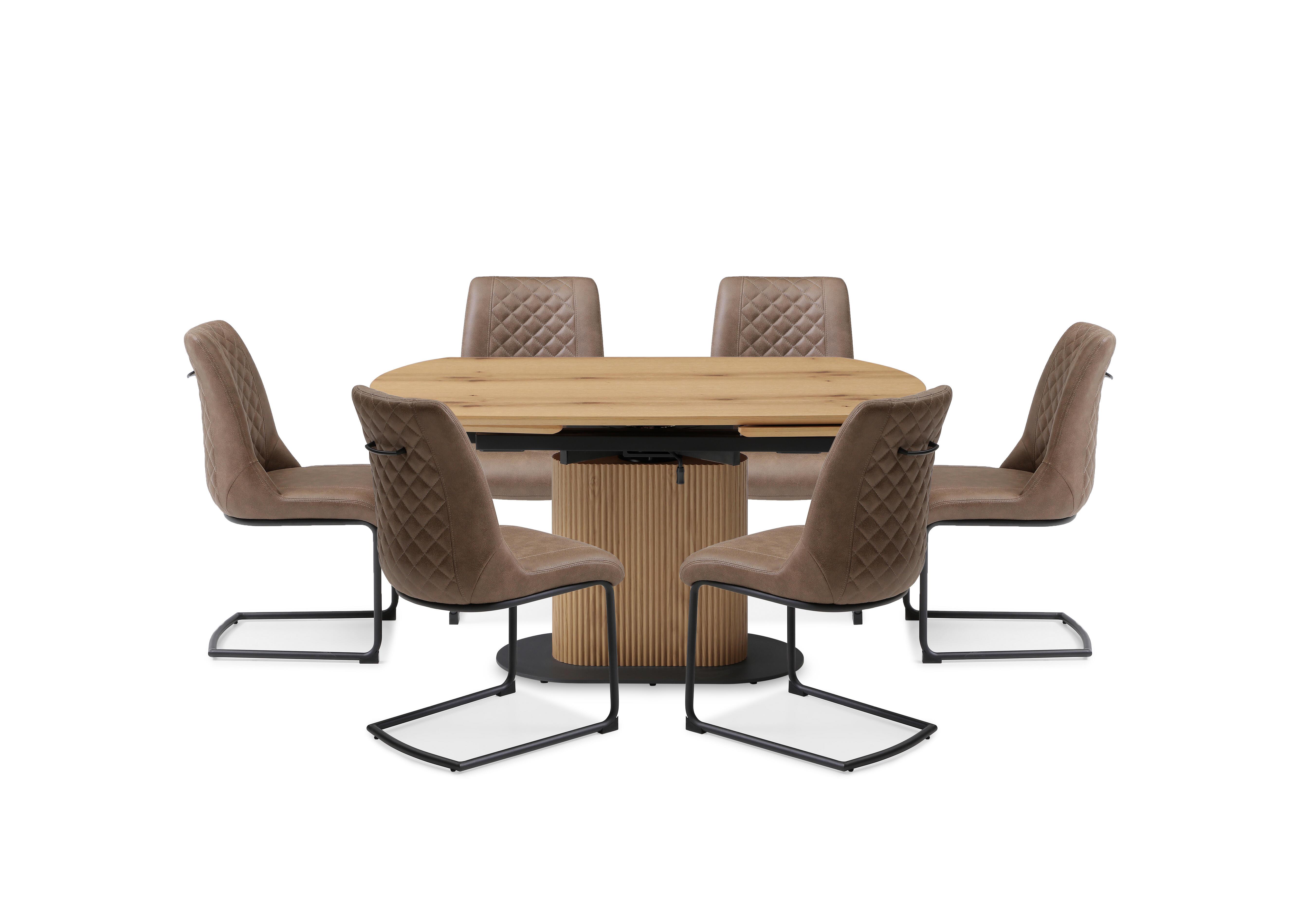 Jayden Swivel Extending Dining Table and 6 Faux Leather Cantilever Dining Chairs in Light Brown on Furniture Village