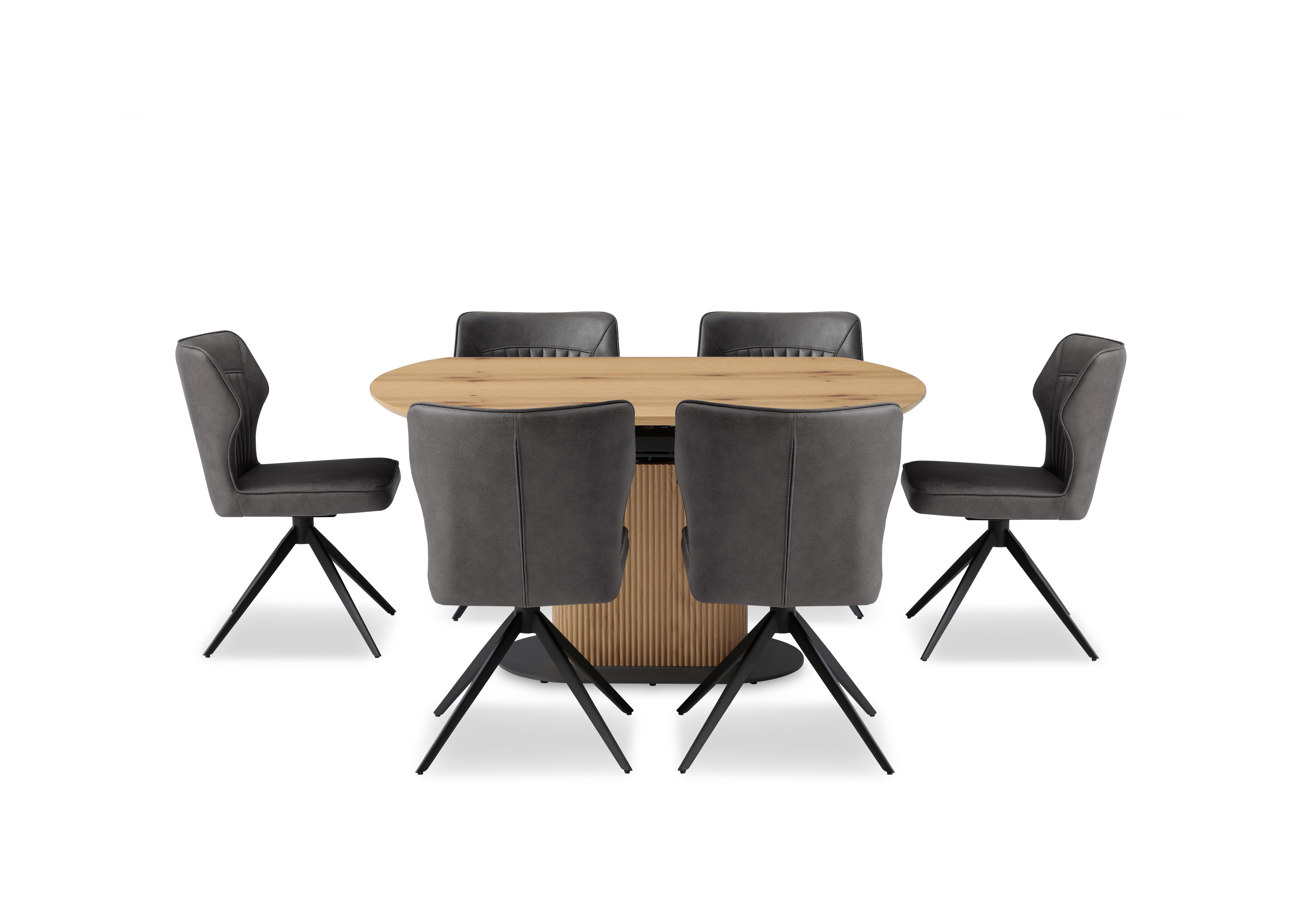 Jayden Swivel Extending Dining Table and 6 Faux Leather Swivel Dining Chairs in Dark Grey on Furniture Village