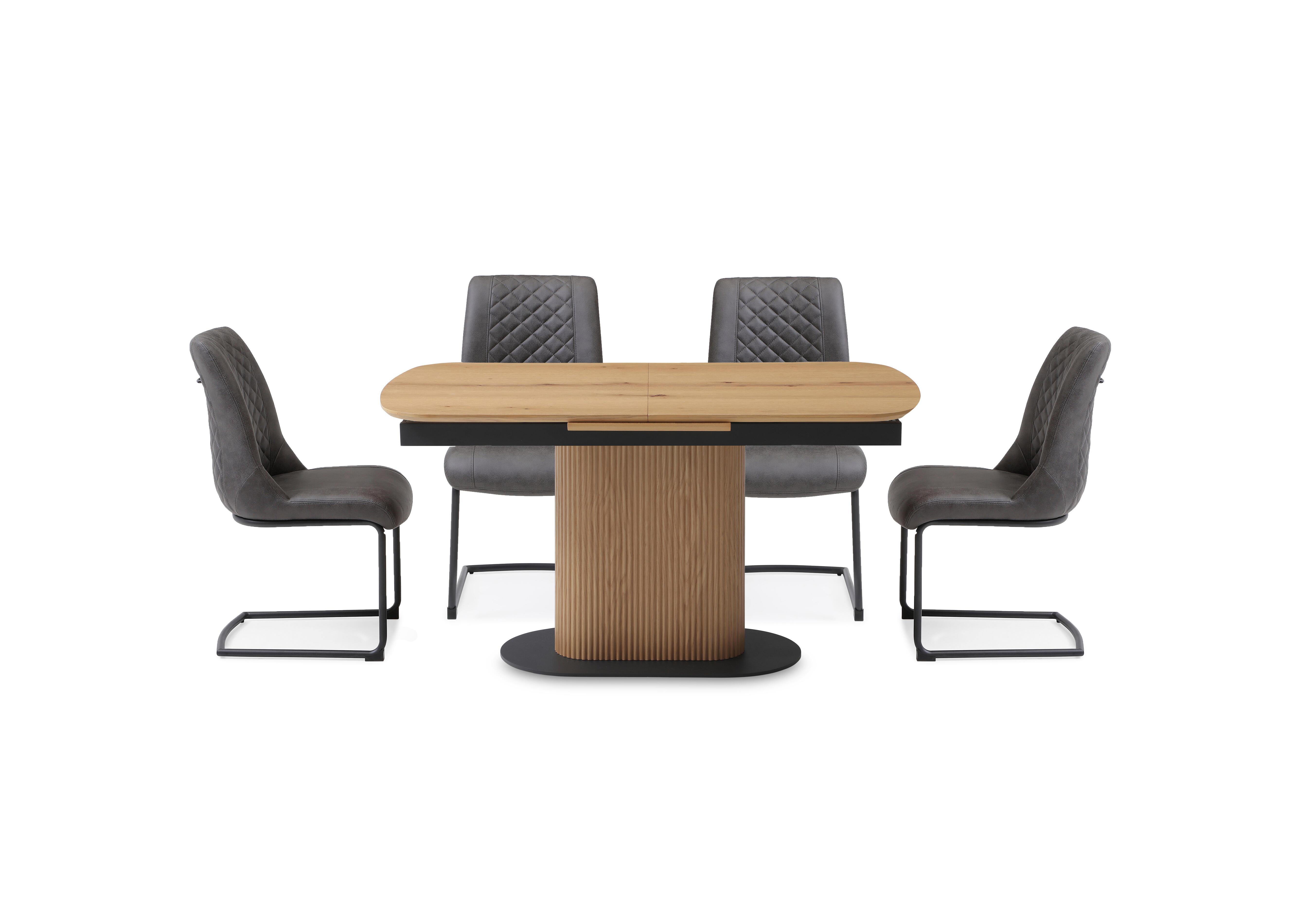 Jayden Pop Up Extending Dining Table and 4 Faux Leather Cantilever Dining Chairs in Dark Grey on Furniture Village