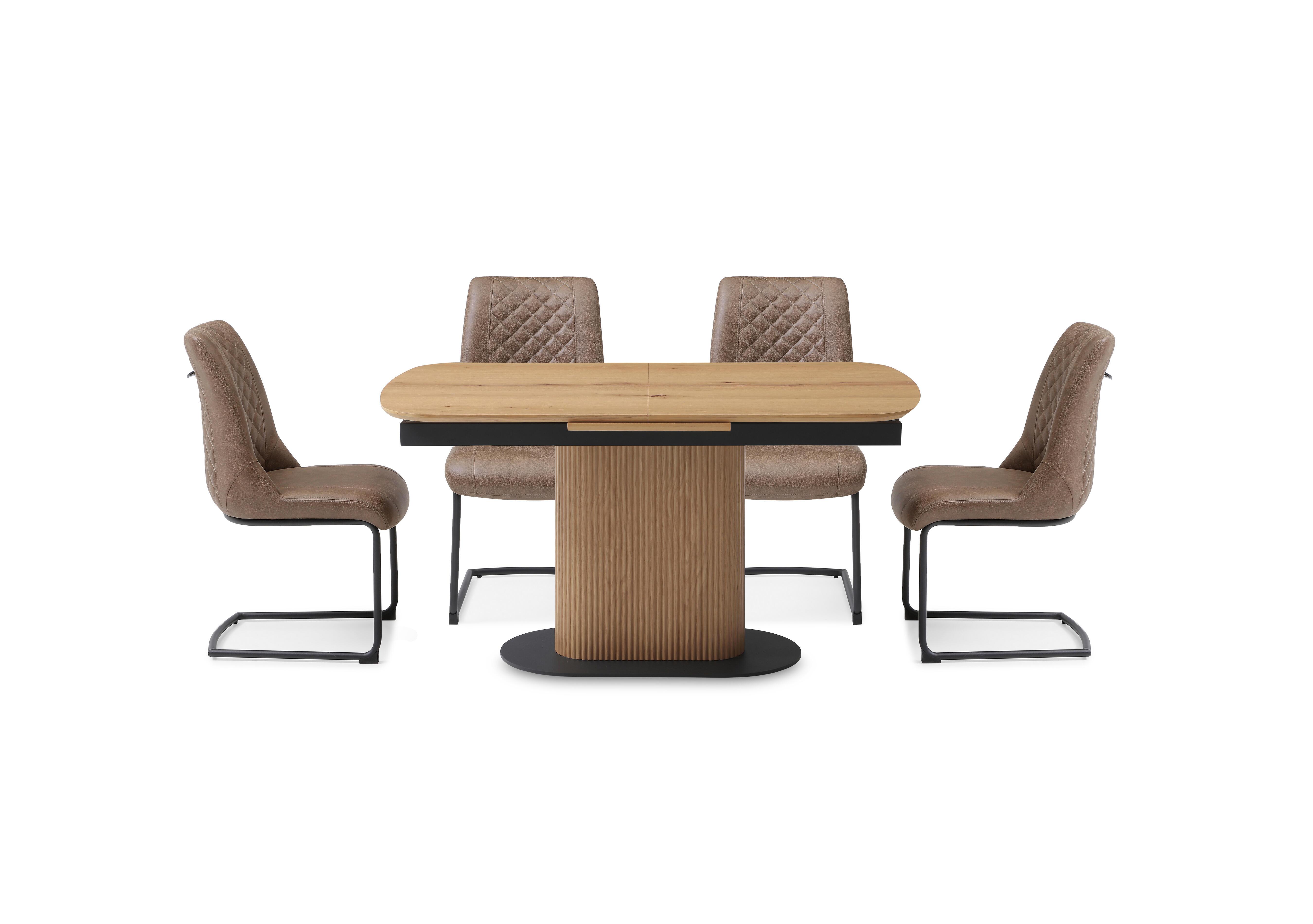 Jayden Pop Up Extending Dining Table and 4 Faux Leather Cantilever Dining Chairs in Light Brown on Furniture Village