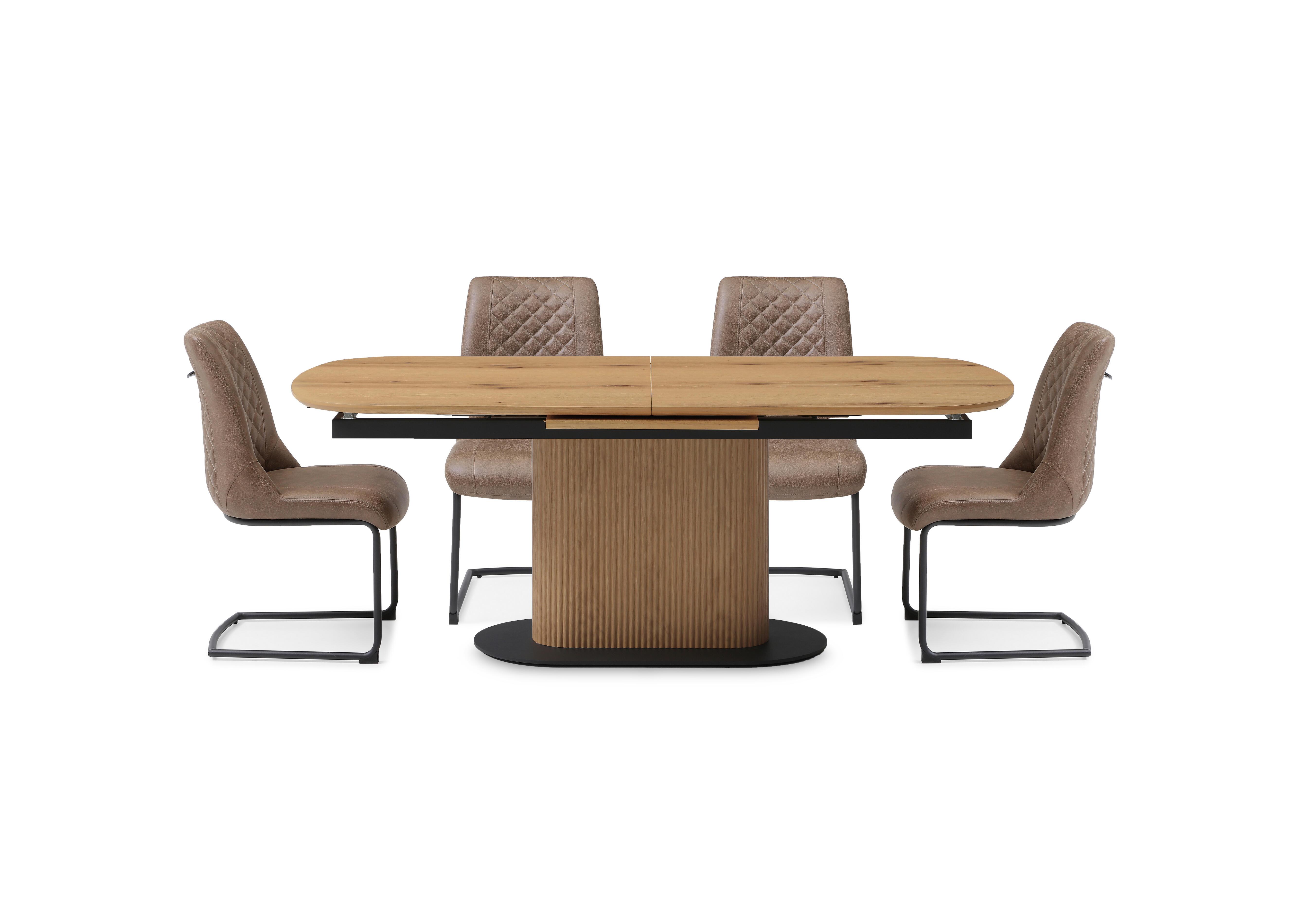Jayden Pop Up Extending Dining Table and 4 Faux Leather Cantilever Dining Chairs in Light Brown on Furniture Village