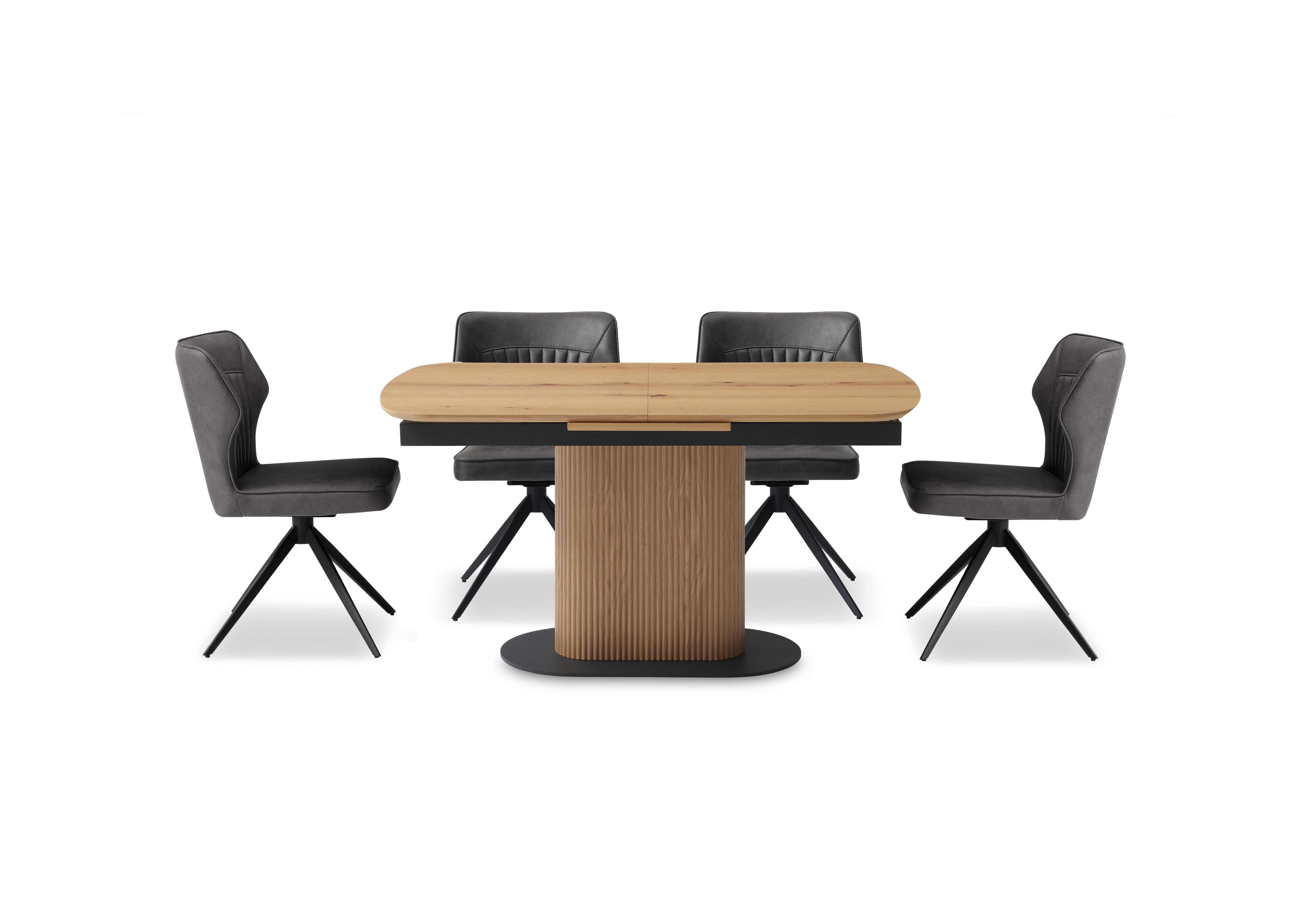 Jayden Pop Up Extending Dining Table and 4 Faux Leather Swivel Dining Chairs in Dark Grey on Furniture Village