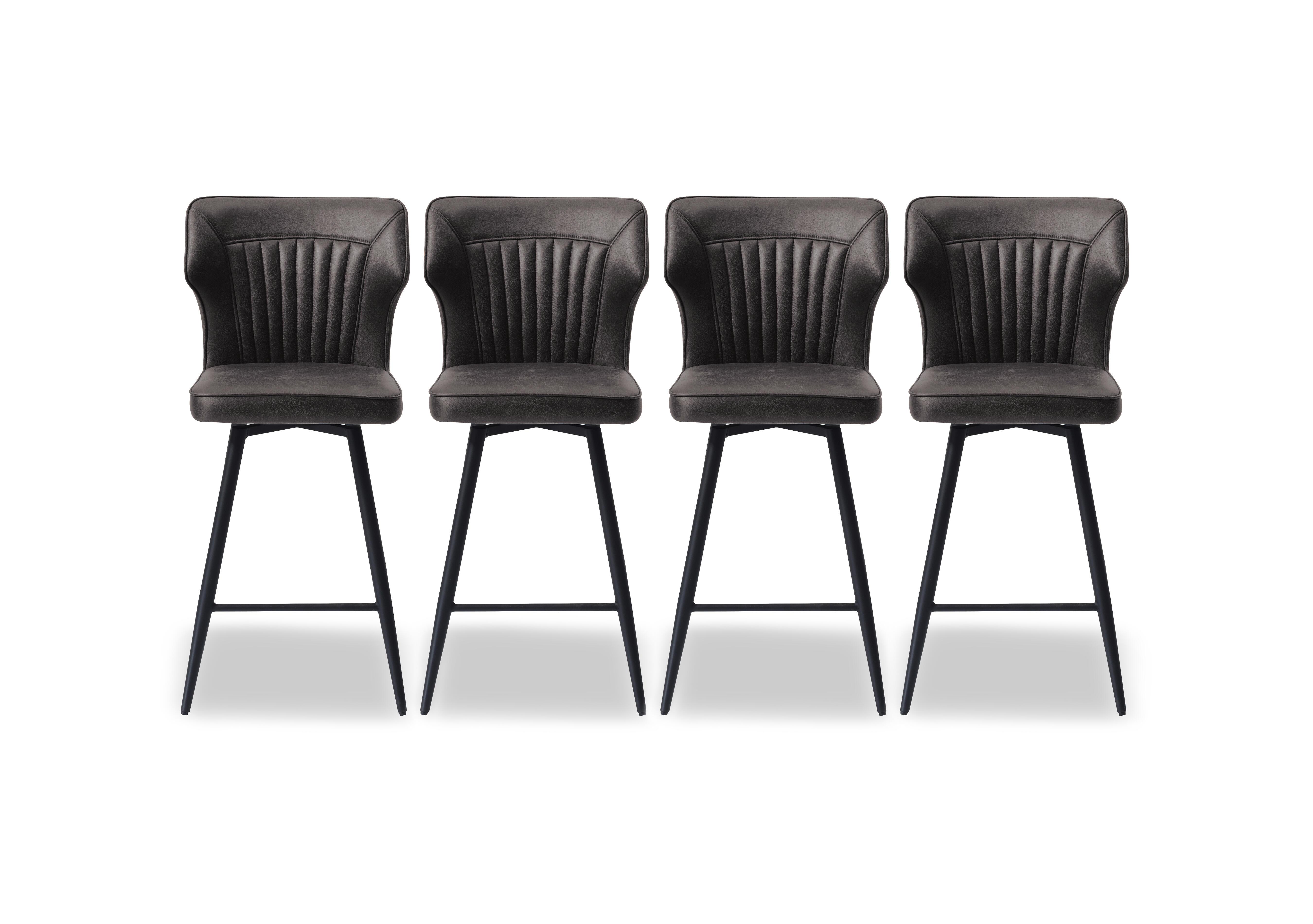 Jayden Set of 4 Faux Leather Swivel Bar Stools in Dark Grey on Furniture Village