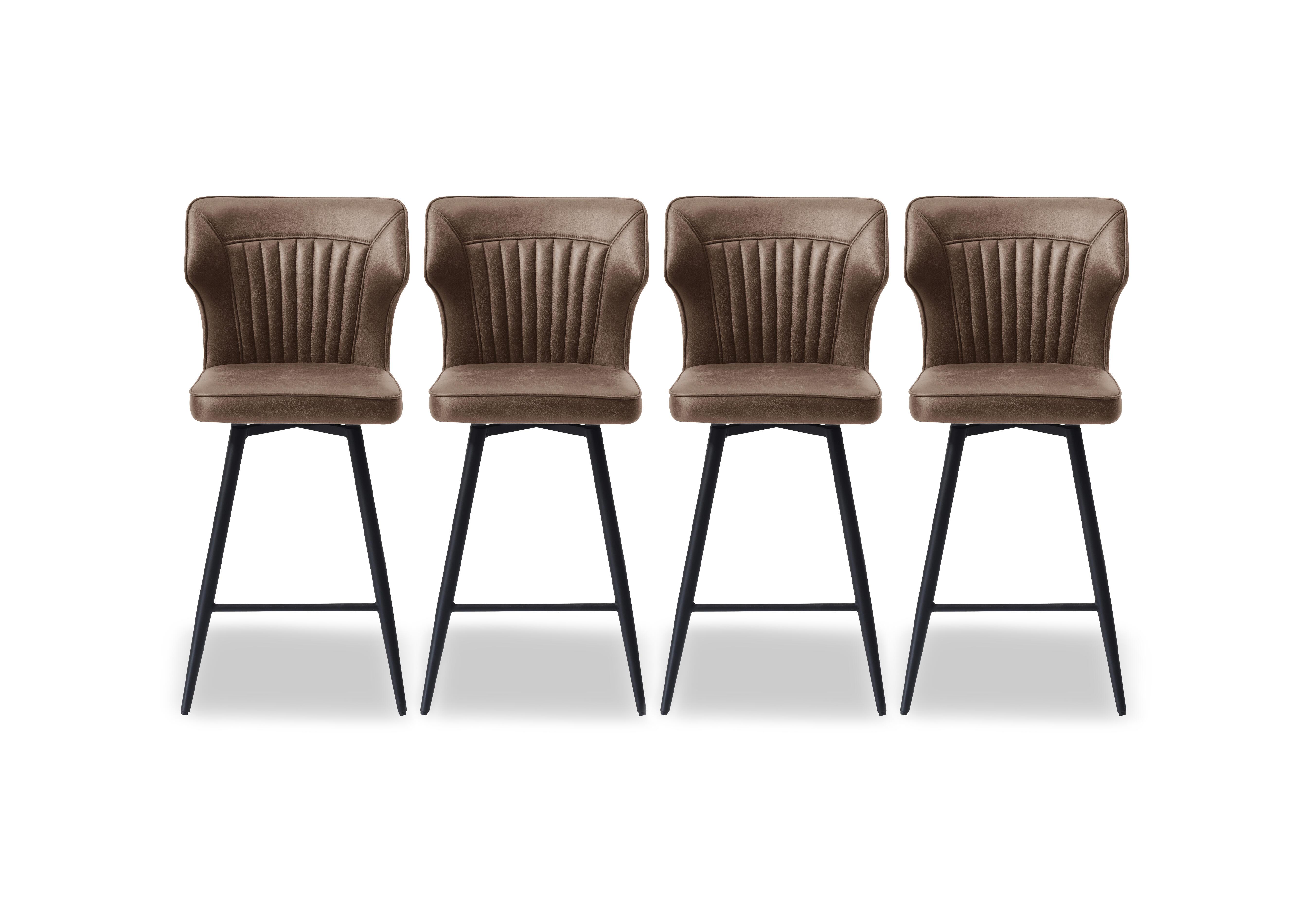 Jayden Set of 4 Faux Leather Swivel Bar Stools in Light Brown on Furniture Village